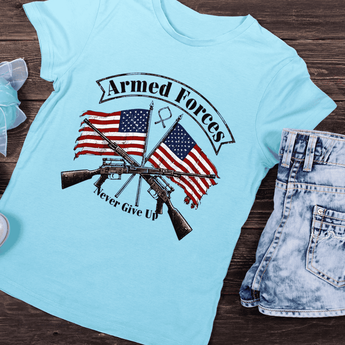 Patriotic Armed Forces T-Shirt Design preview image.