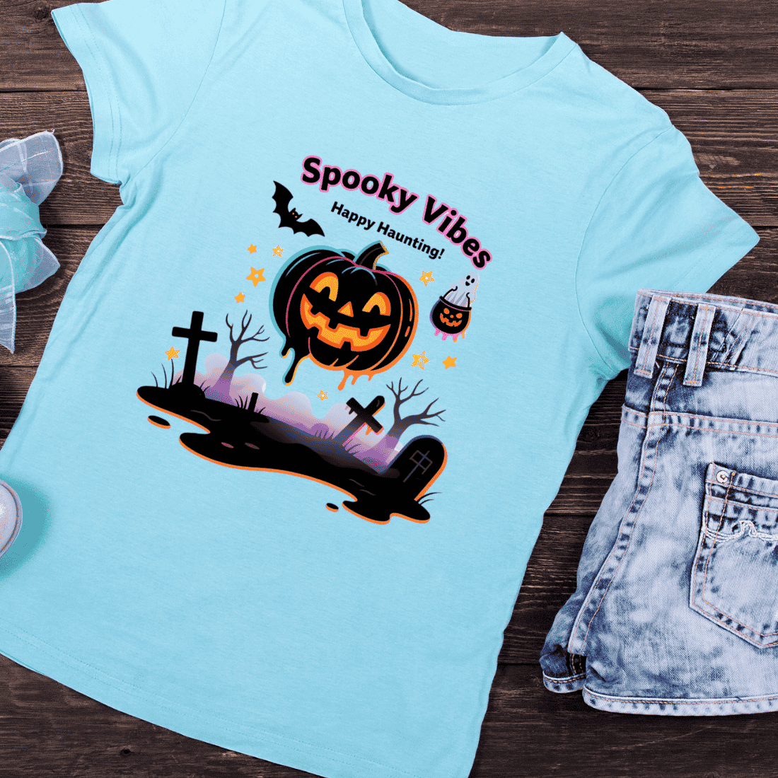 Cute Spooky Night T-Shirt Design preview image.