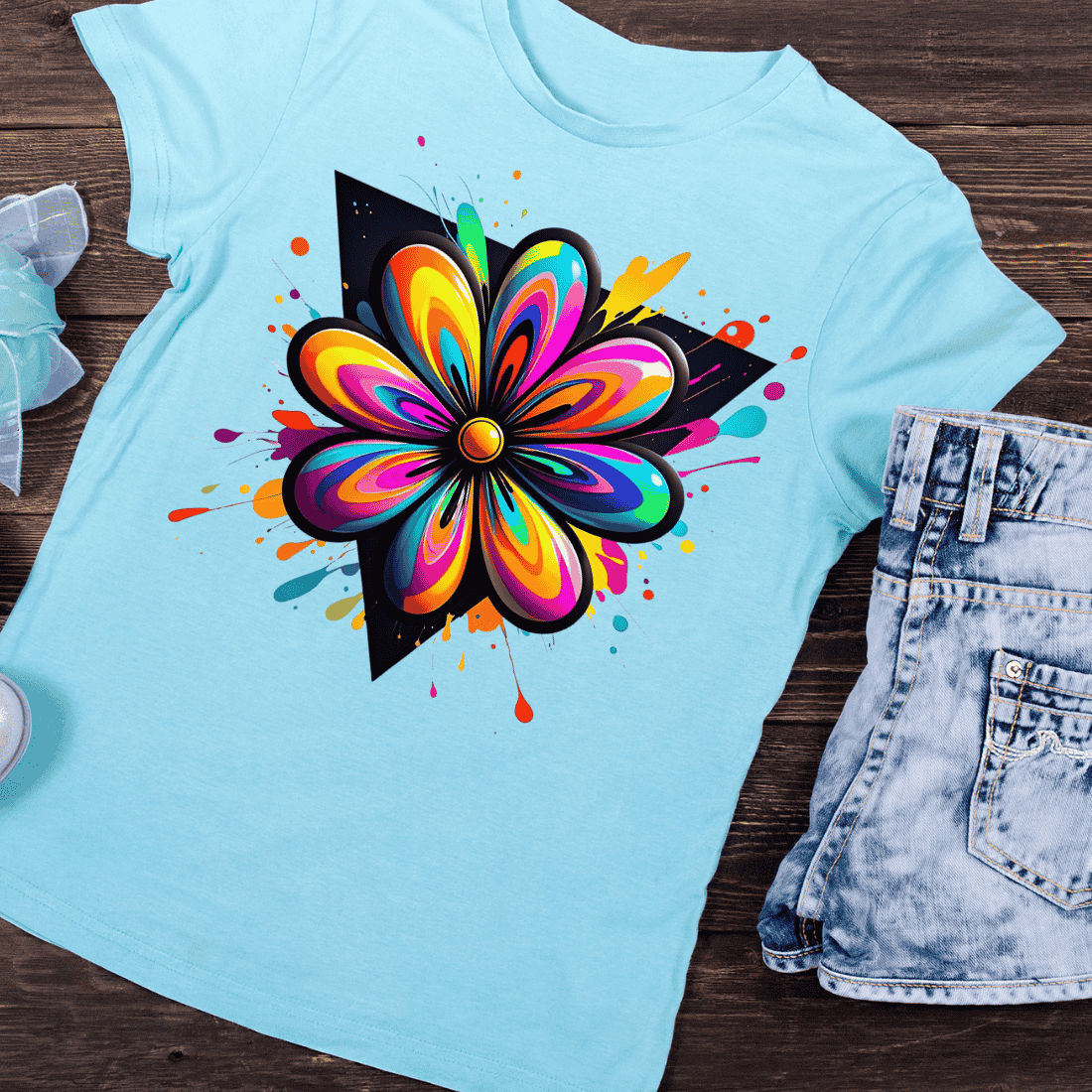 Psychedelic Colorful Flower T-Shirt Design preview image.