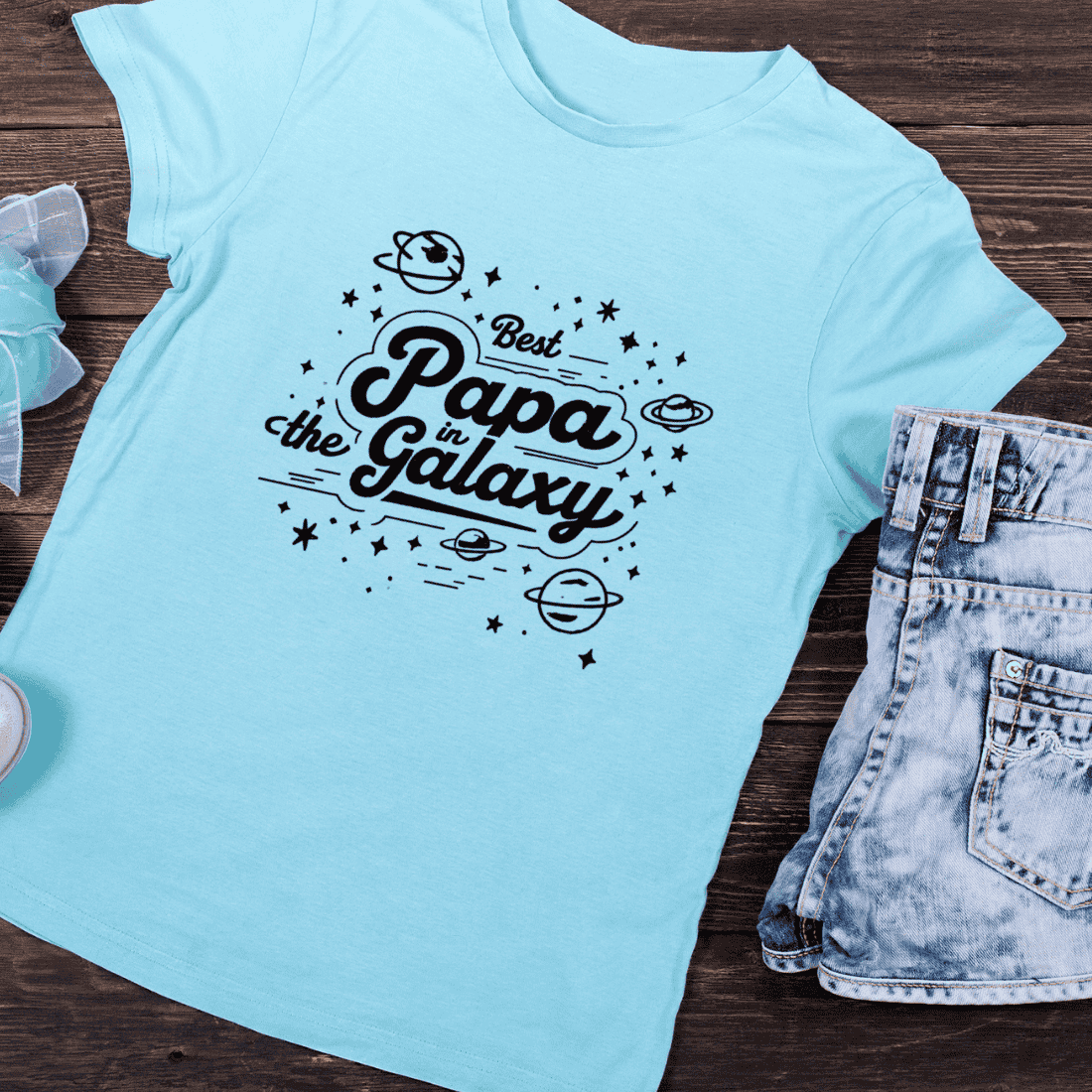 Best Papa in the Galaxy T-Shirt Design preview image.