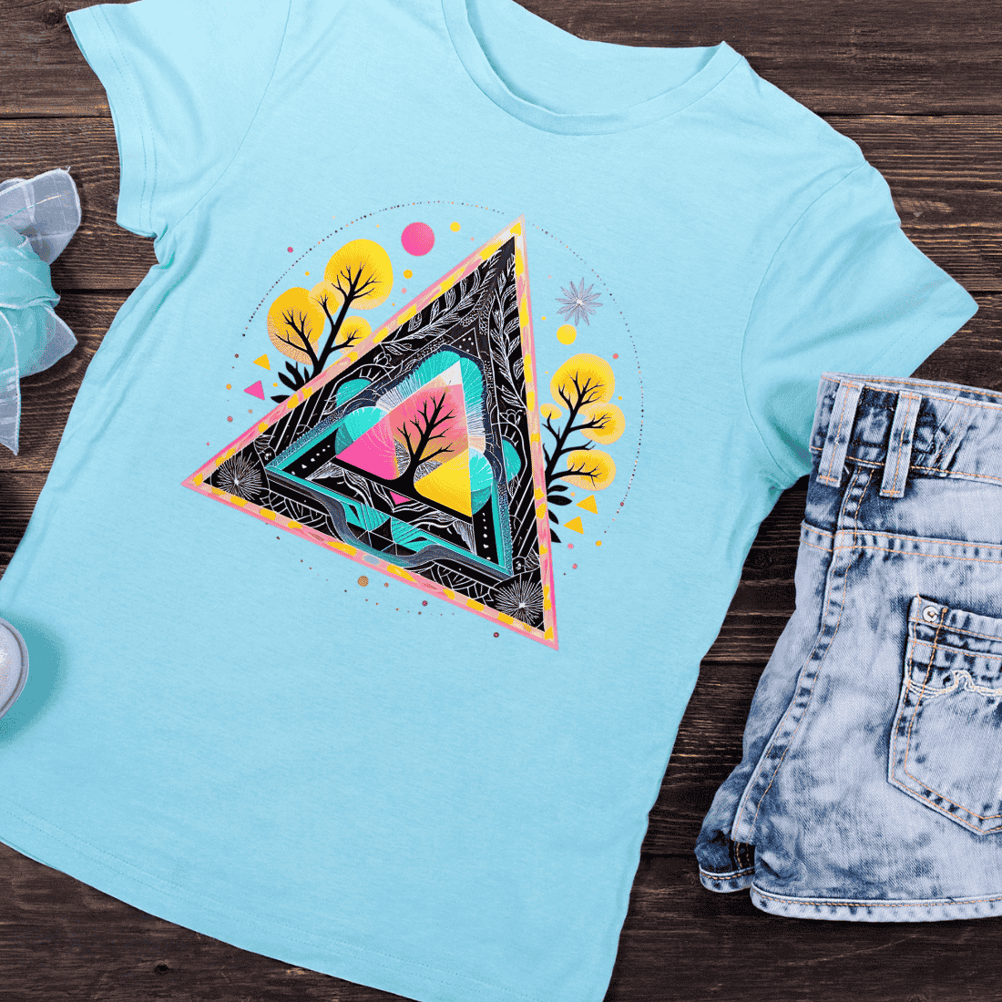 Mystical Triangle Plant Sun T-Shirt Design preview image.