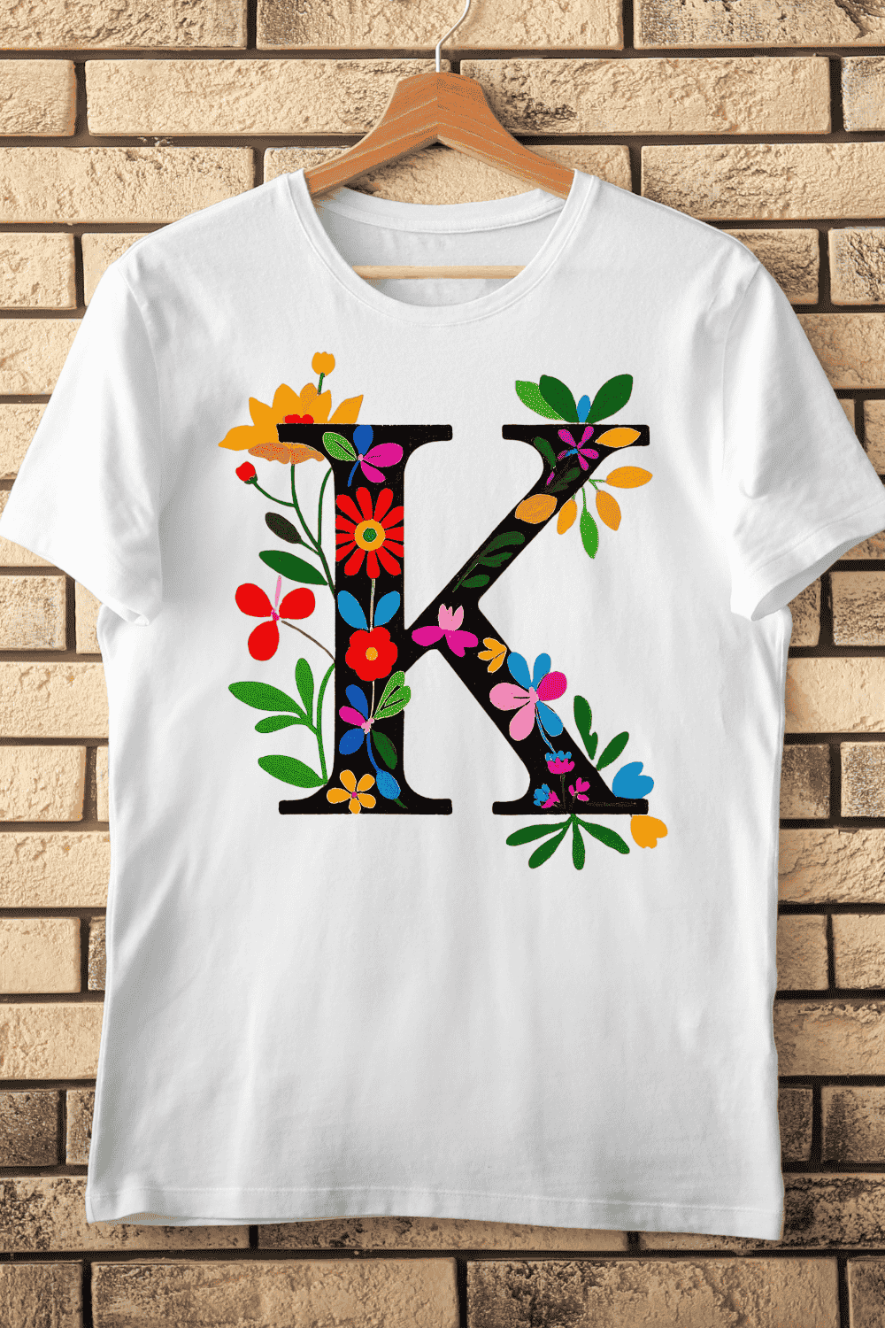 Ornate Floral Letter K T-Shirt Design pinterest preview image.
