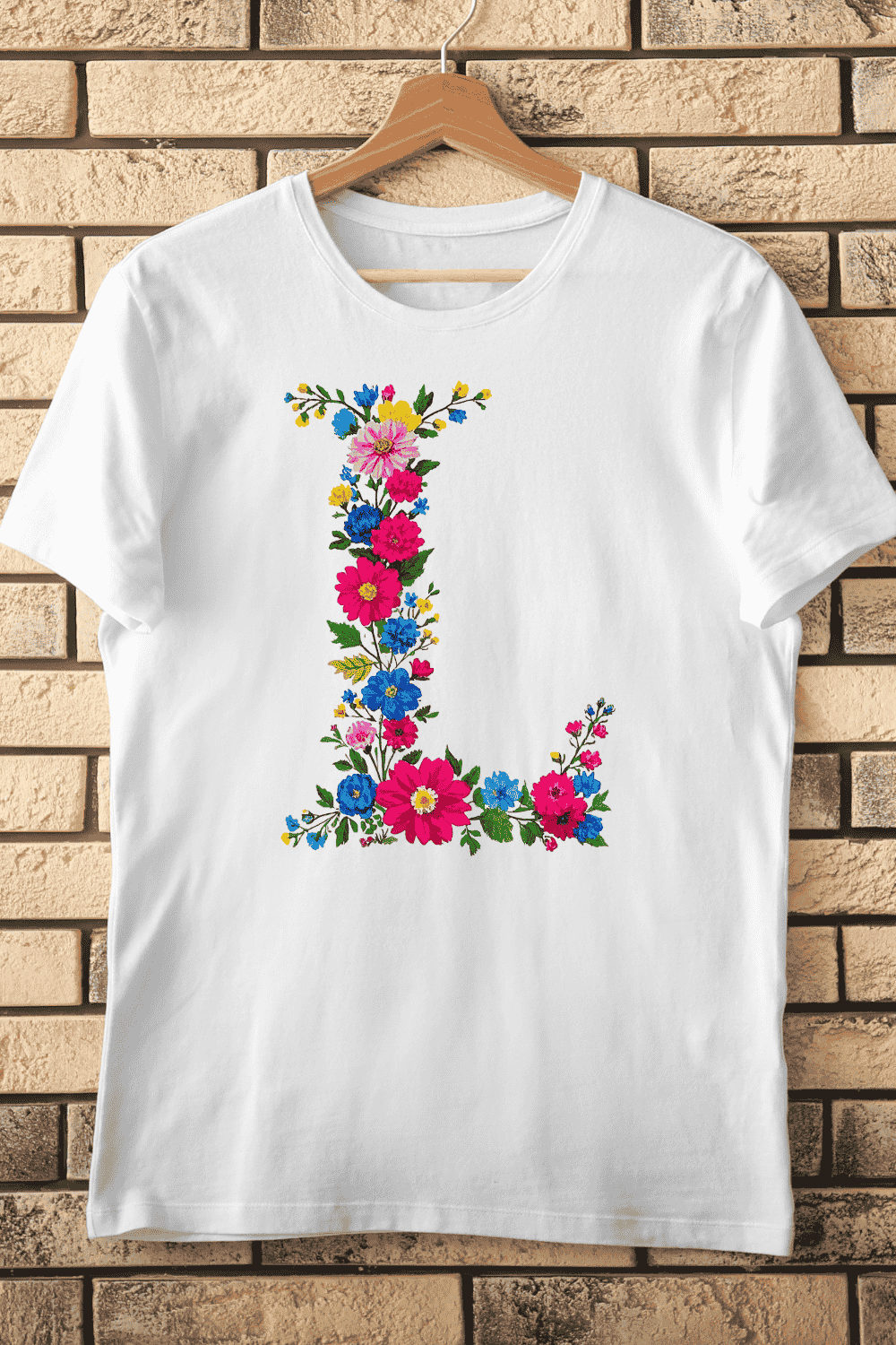 Floral Letter L Watercolor Alphabet T-Shirt Design pinterest preview image.