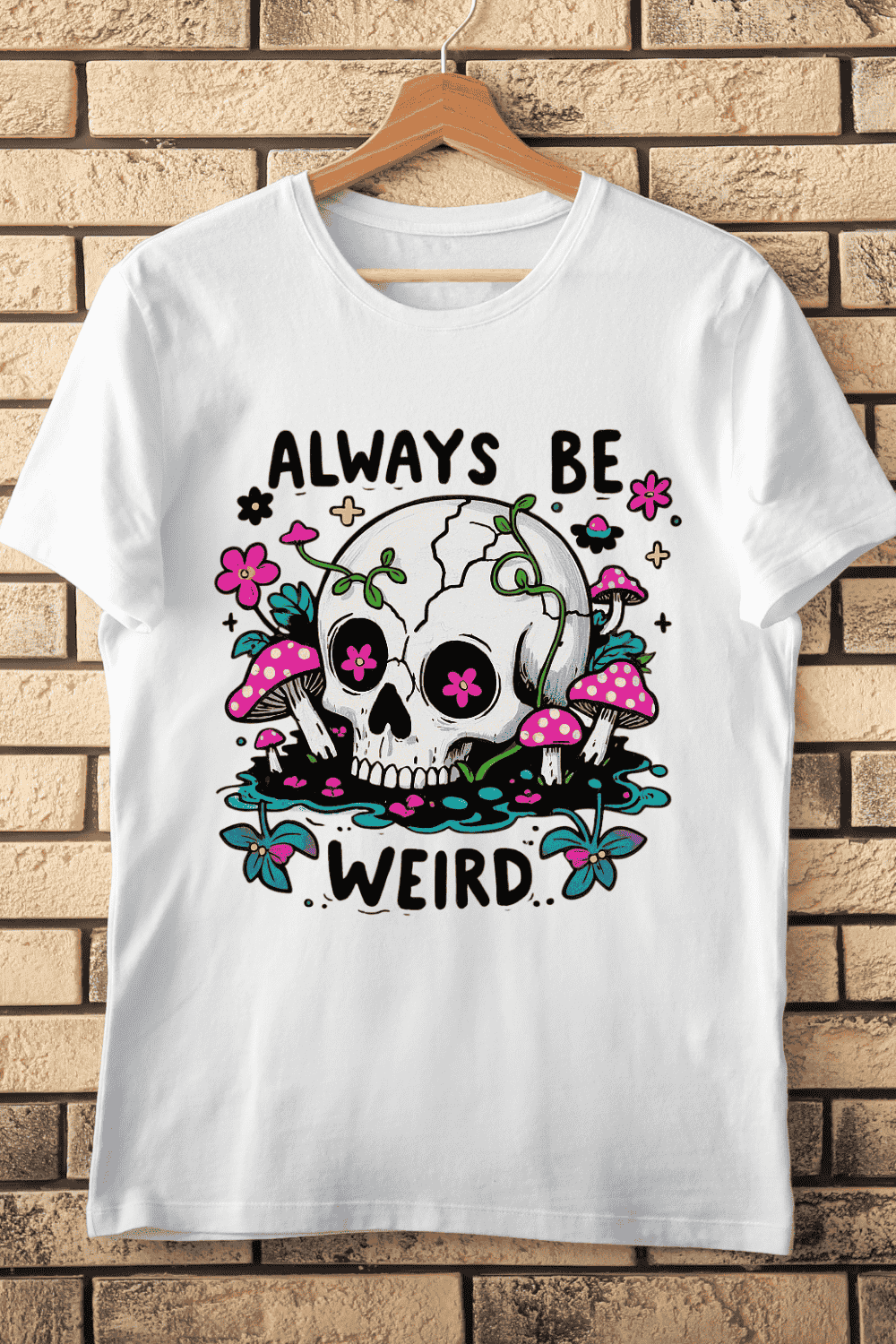 Mystical Skull Mushroom T-Shirt Design pinterest preview image.