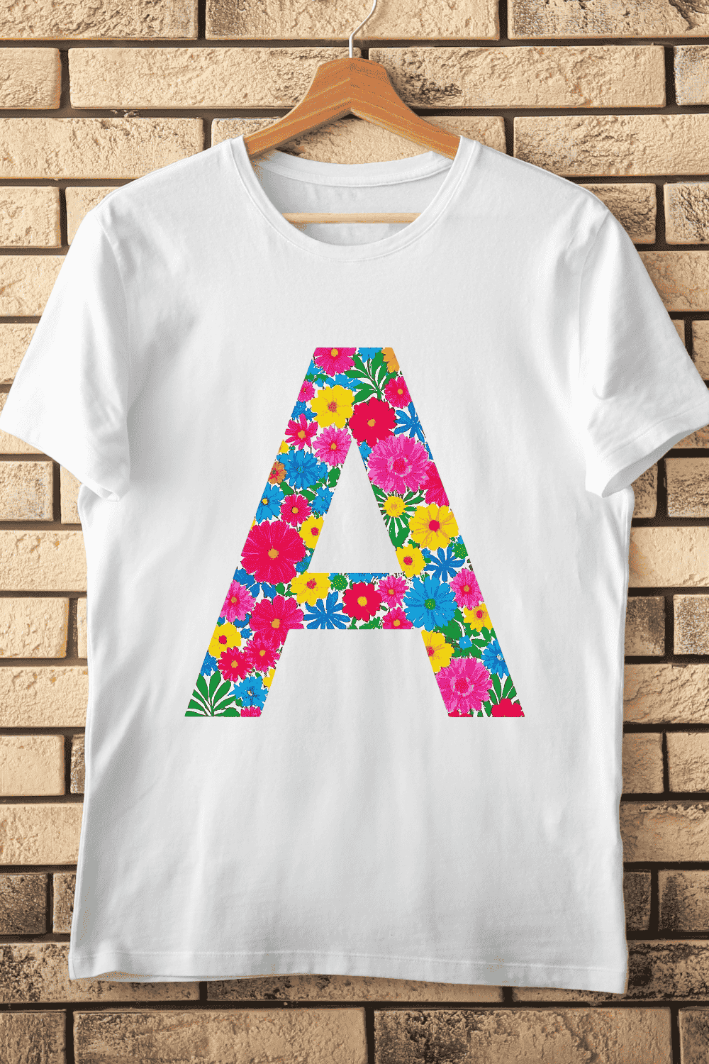 Summer Floral Initial A Bright Flower Pattern T-Shirt Design pinterest preview image.