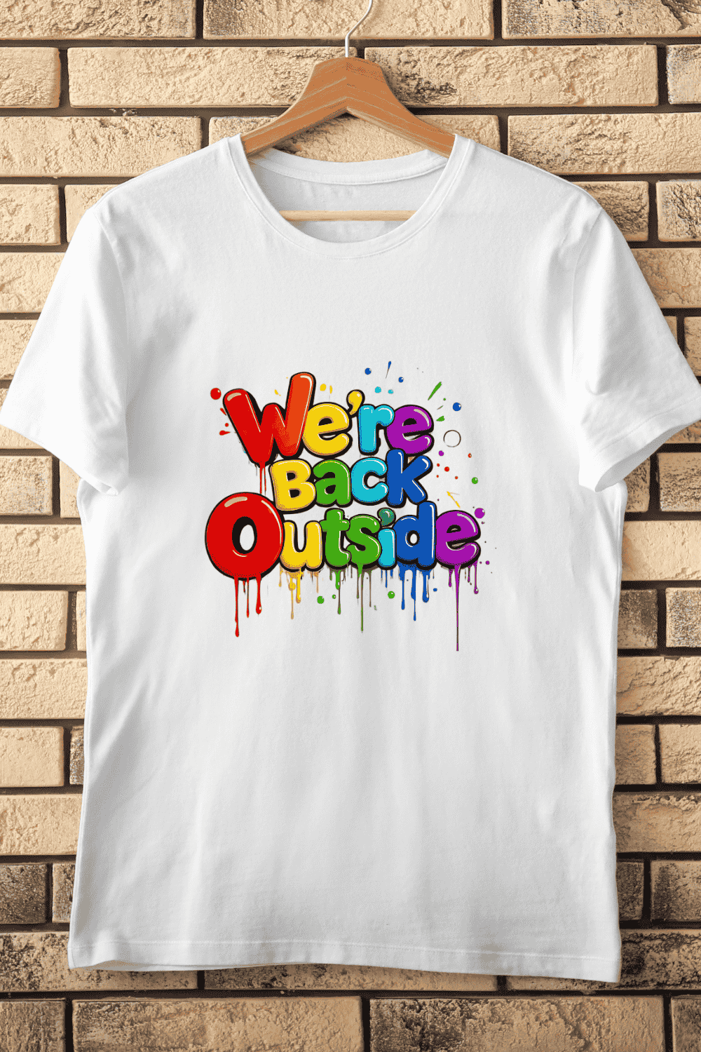 Bright We're Back Outside T-Shirt Design pinterest preview image.