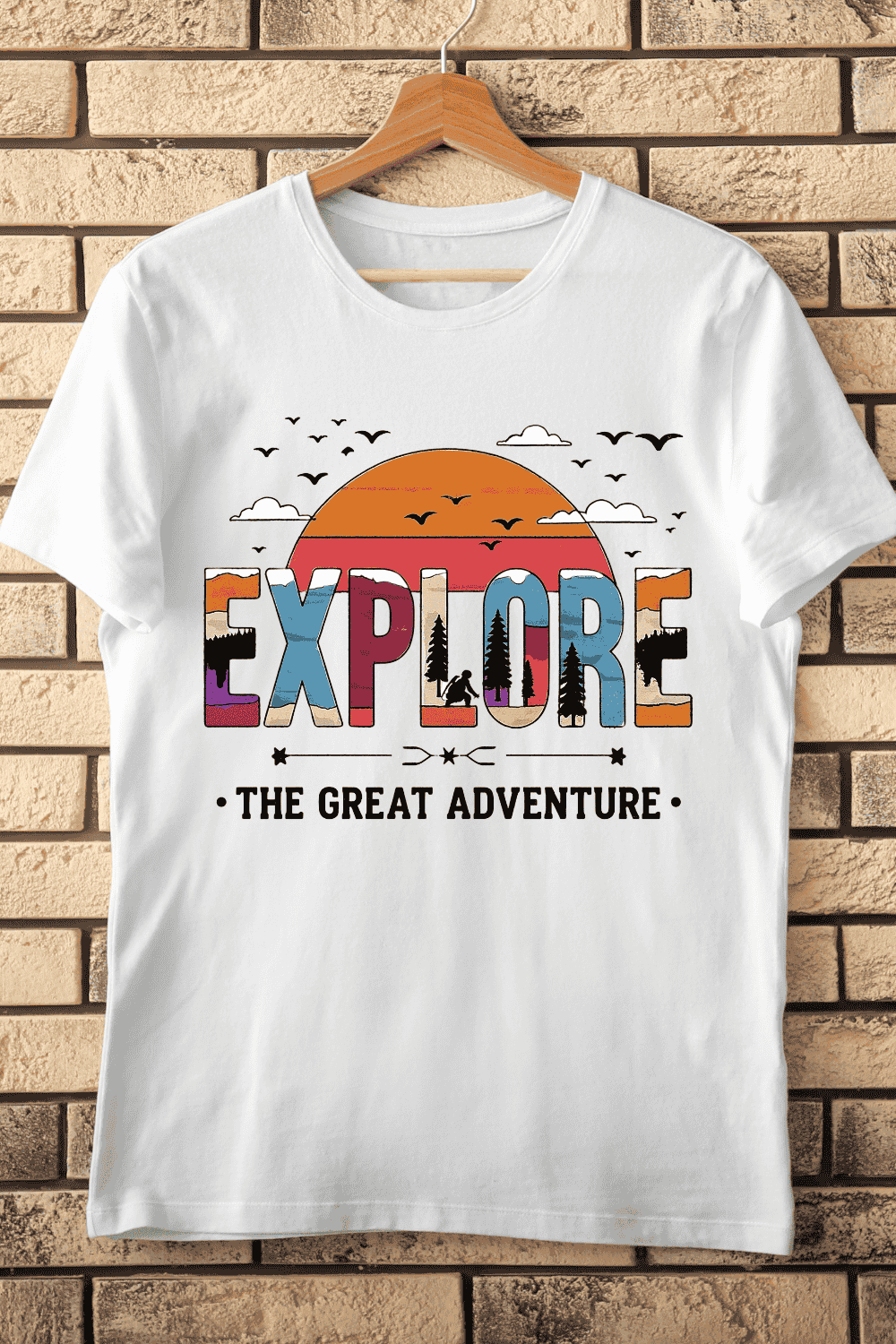 Hiking and Mountain Exploration T-Shirt Design pinterest preview image.