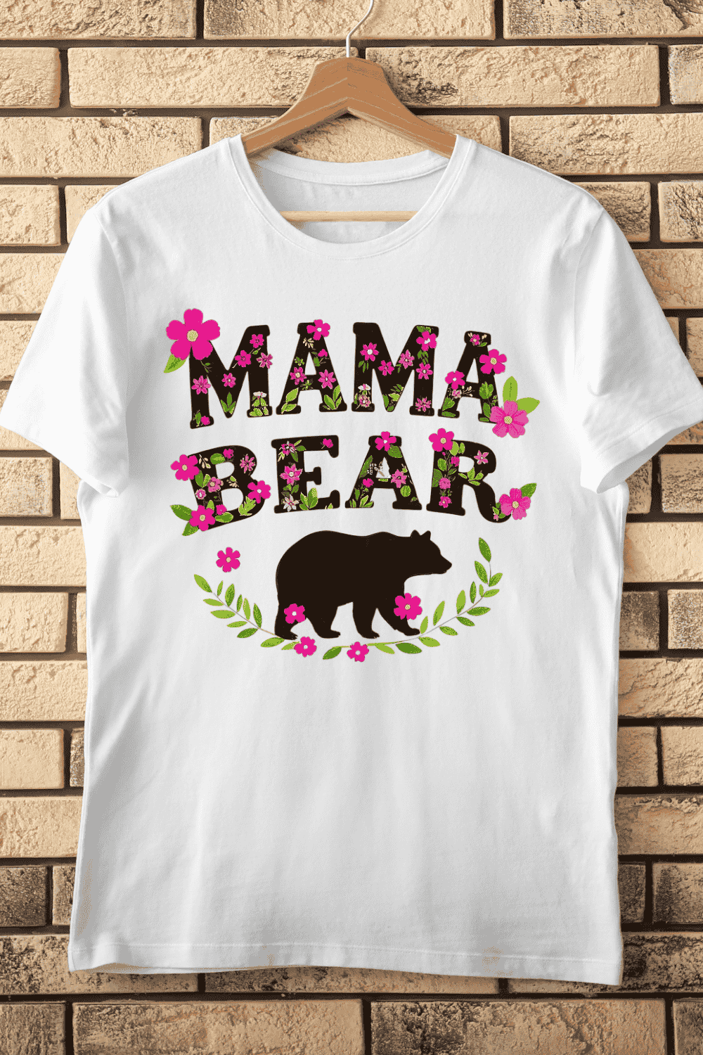 Floral Mama Bear T-Shirt Design pinterest preview image.