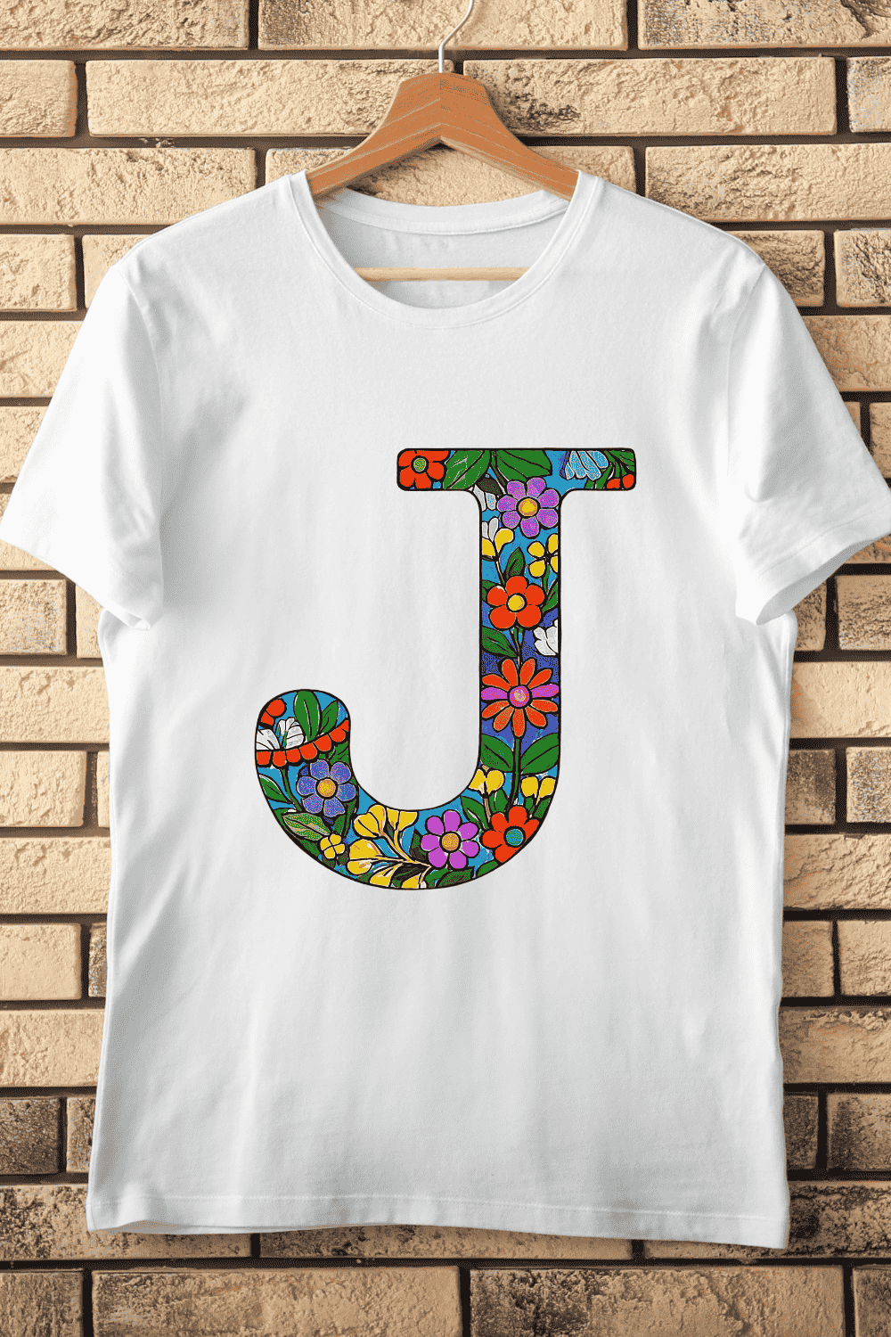Vibrant Botanical J Letter T-Shirt Design pinterest preview image.