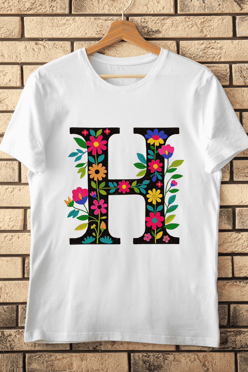 H Letter Floral T-Shirt Design pinterest preview image.