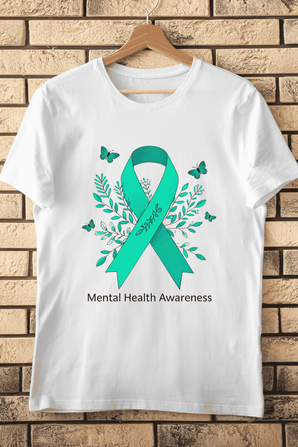 Mental Health Awareness Month Green Ribbon T-Shirt Design pinterest preview image.