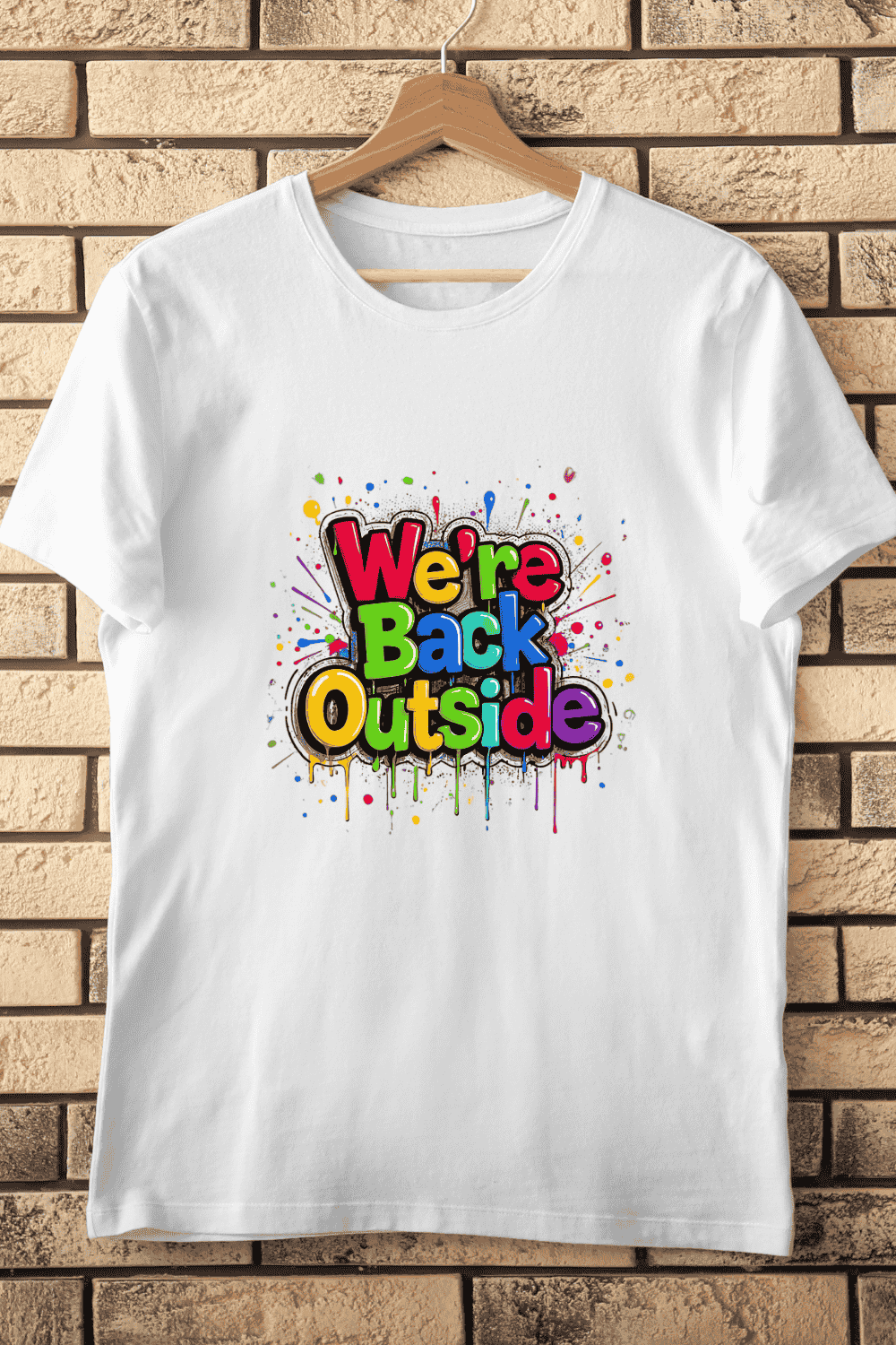 Graffiti Style We're Back Outside T-Shirt Design pinterest preview image.