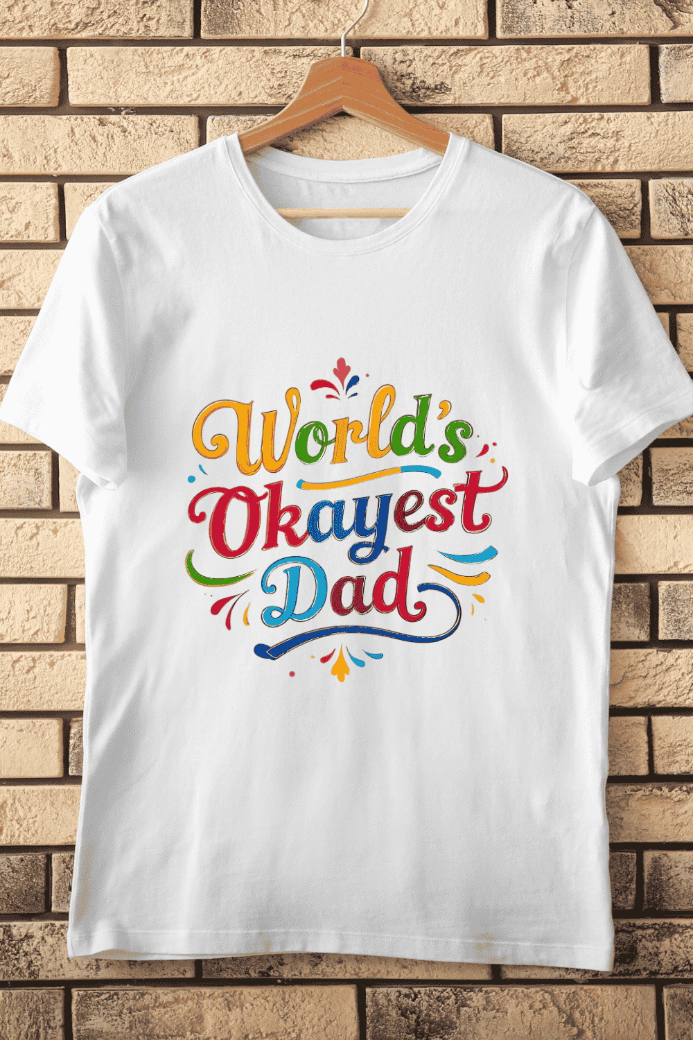 World's Okayest Dad Colorful Typography T-Shirt Design pinterest preview image.