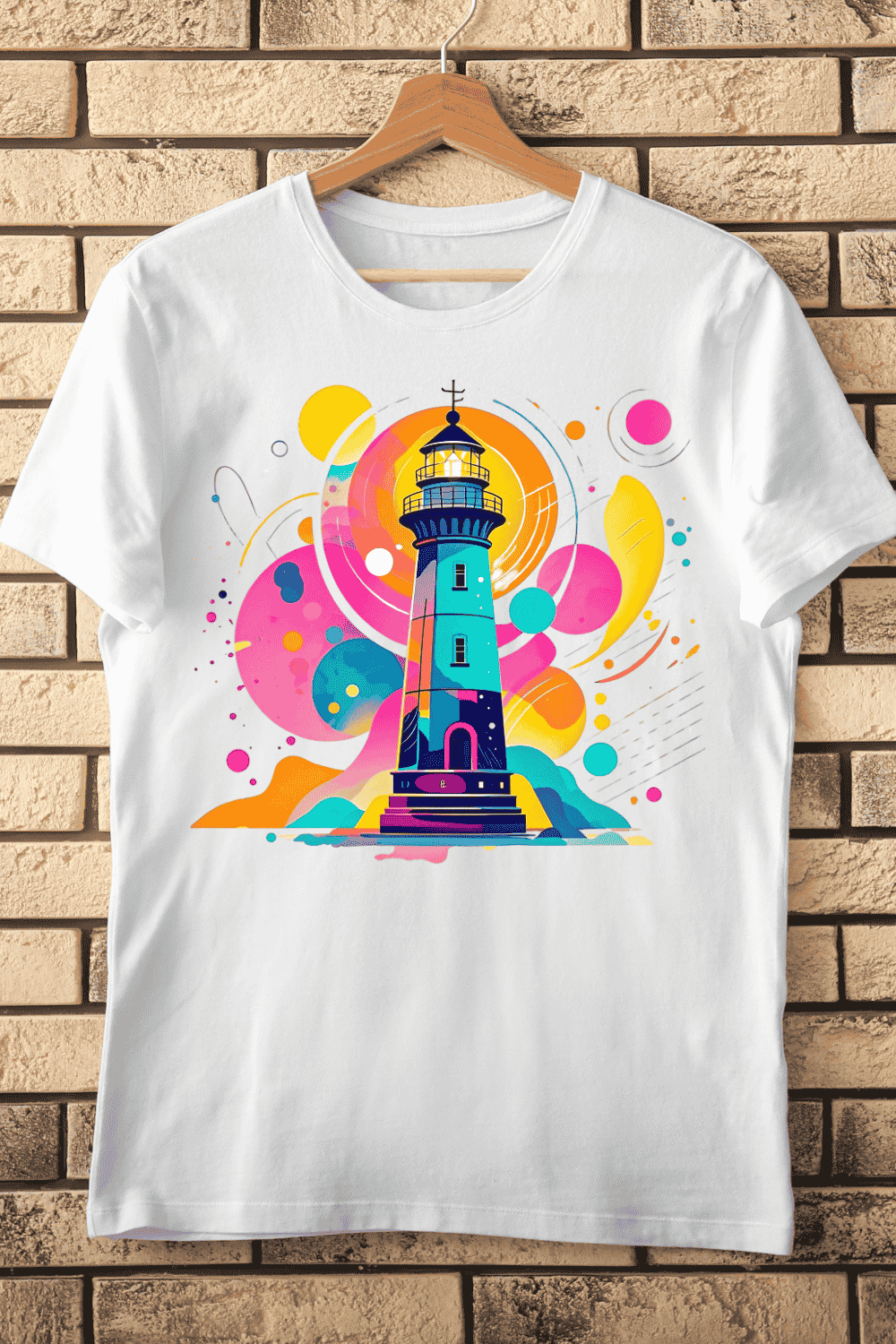 Psychedelic Lighthouse T-Shirt Design pinterest preview image.