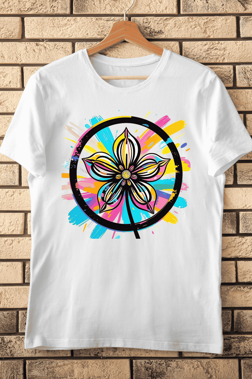 Abstract Colorful Flower in Circle T-Shirt Design pinterest preview image.