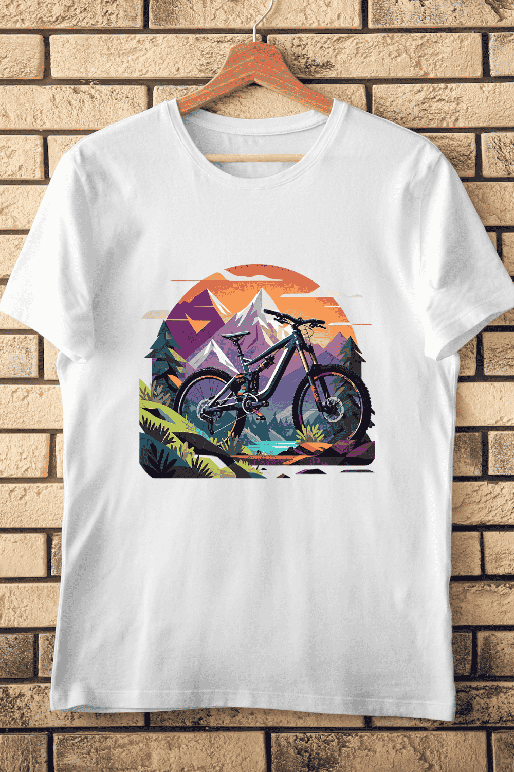 Bike and Mountain Peaks T-Shirt Design pinterest preview image.