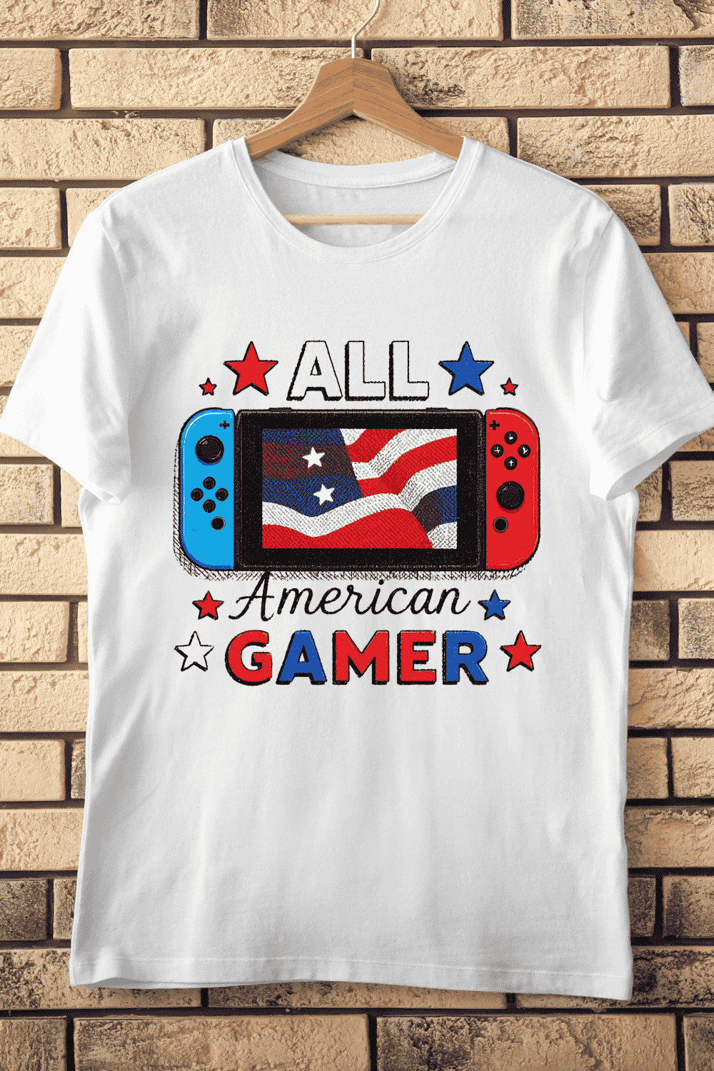 All American Gamer T-Shirt Design pinterest preview image.