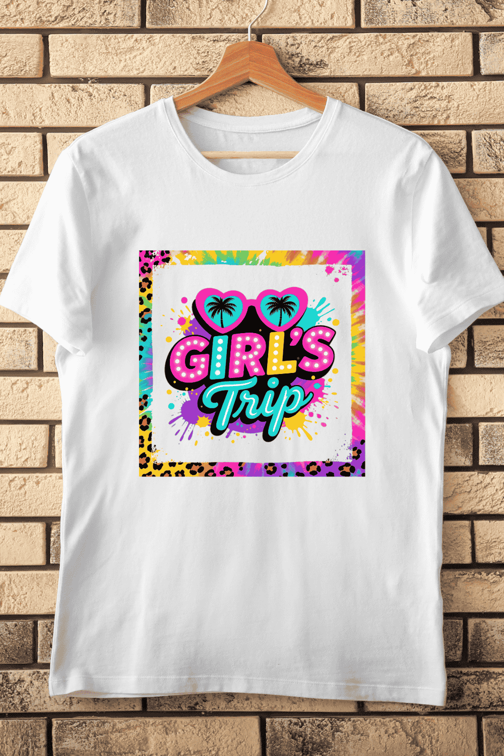 Girl's Trip Retro Tie-Dye T-Shirt Design pinterest preview image.