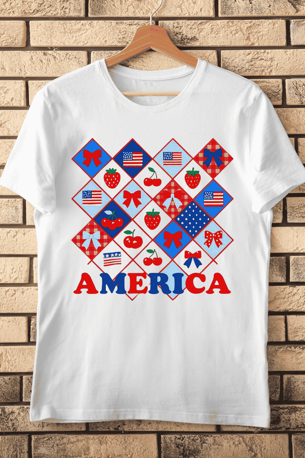 American Holiday Checkerboard T-Shirt Design pinterest preview image.
