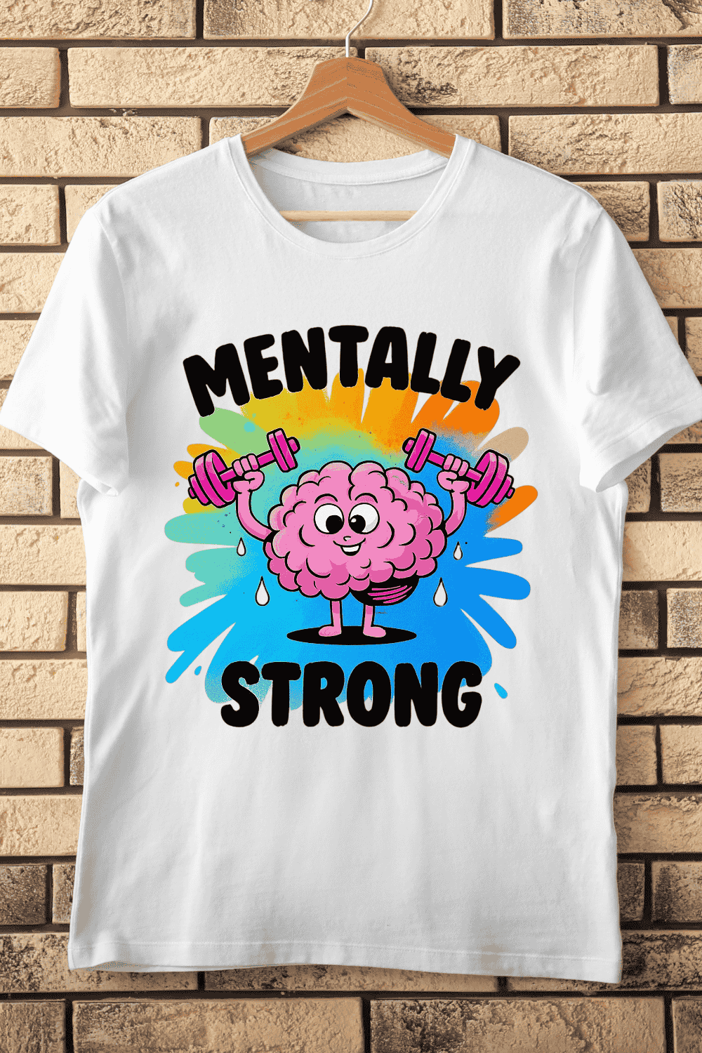 Mentally Strong Brain Lifting Weights T-Shirt Design pinterest preview image.