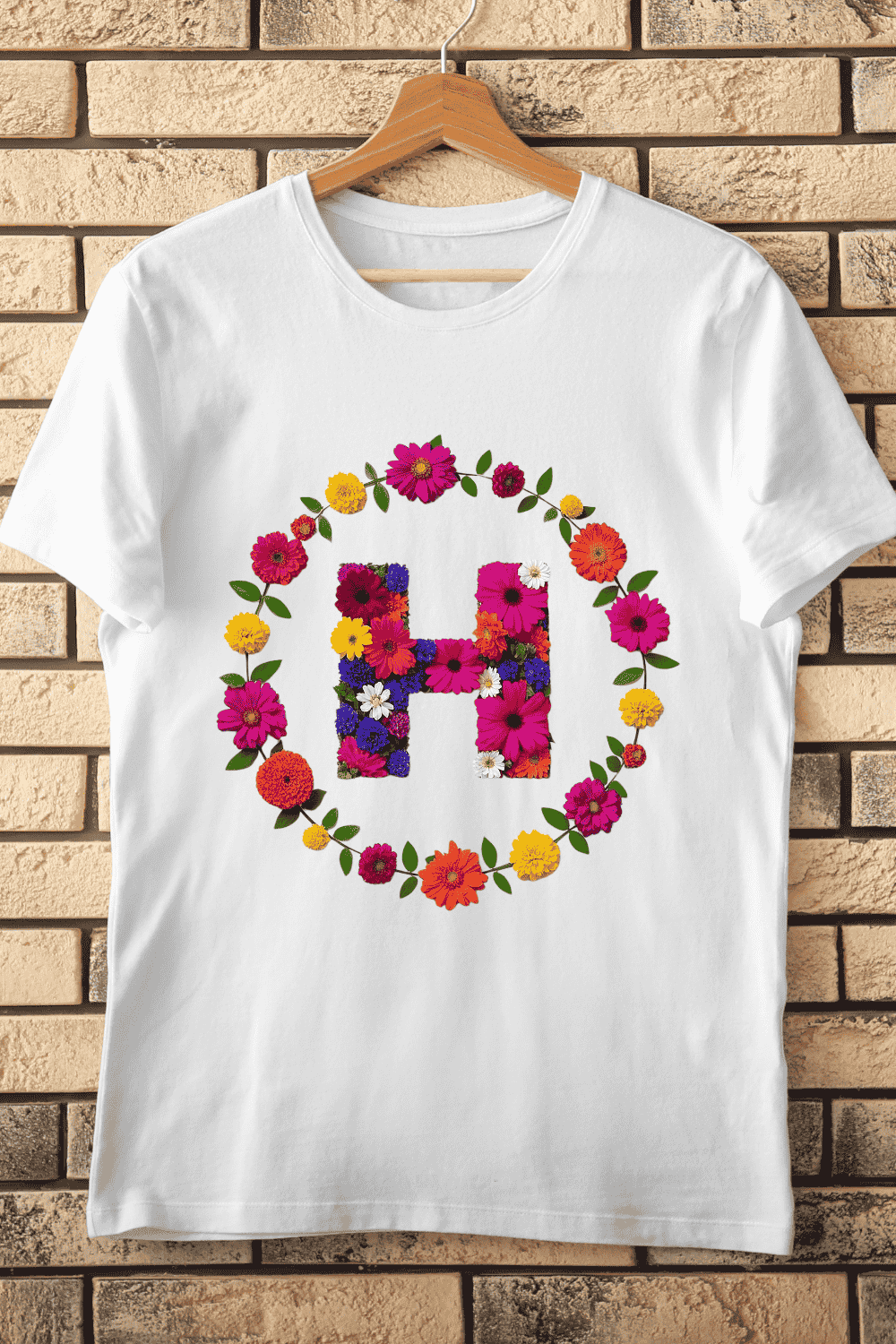 Floral Alphabet H with Fresh T-Shirt Design pinterest preview image.