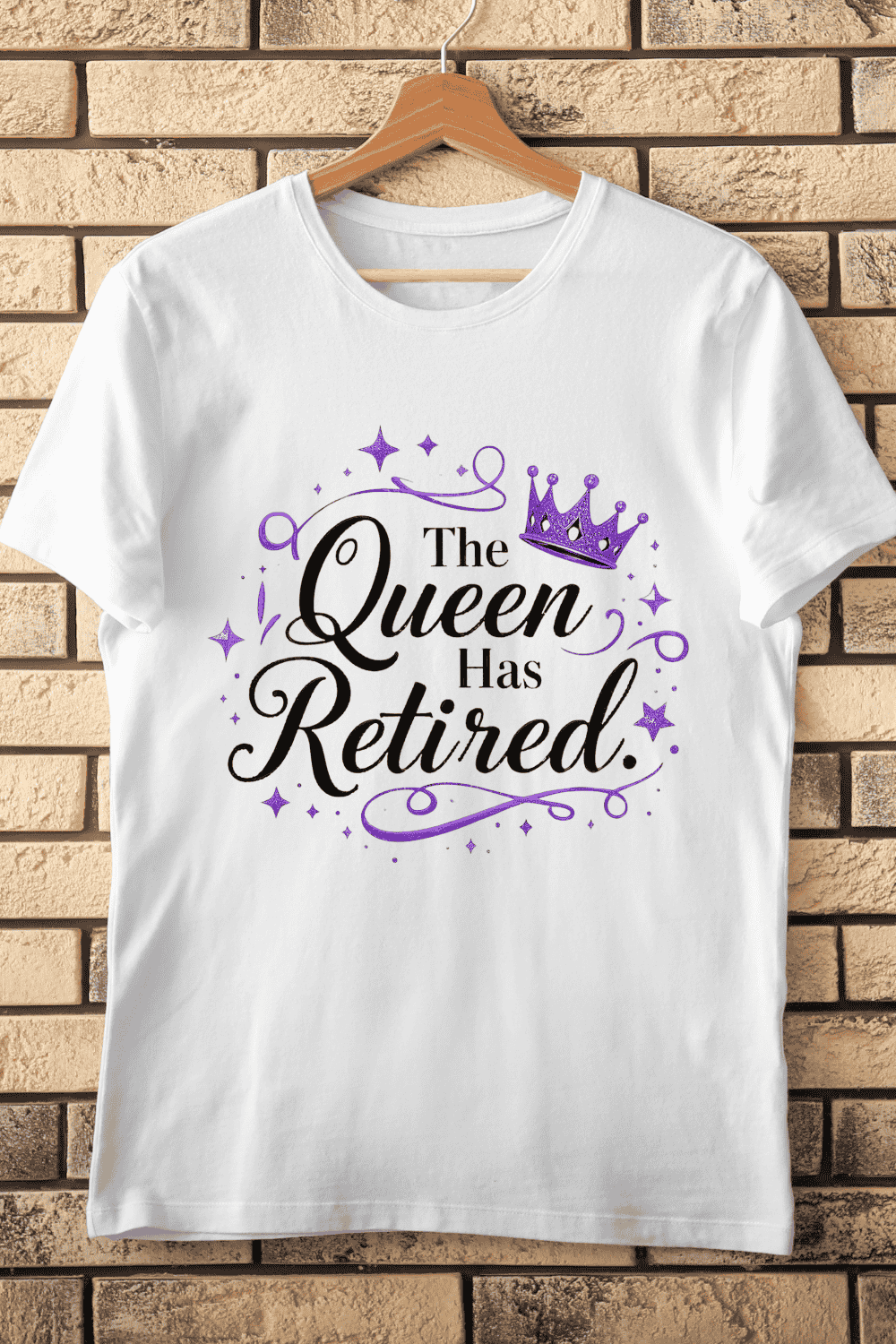The Queen Has Retired Purple T-Shirt Design pinterest preview image.