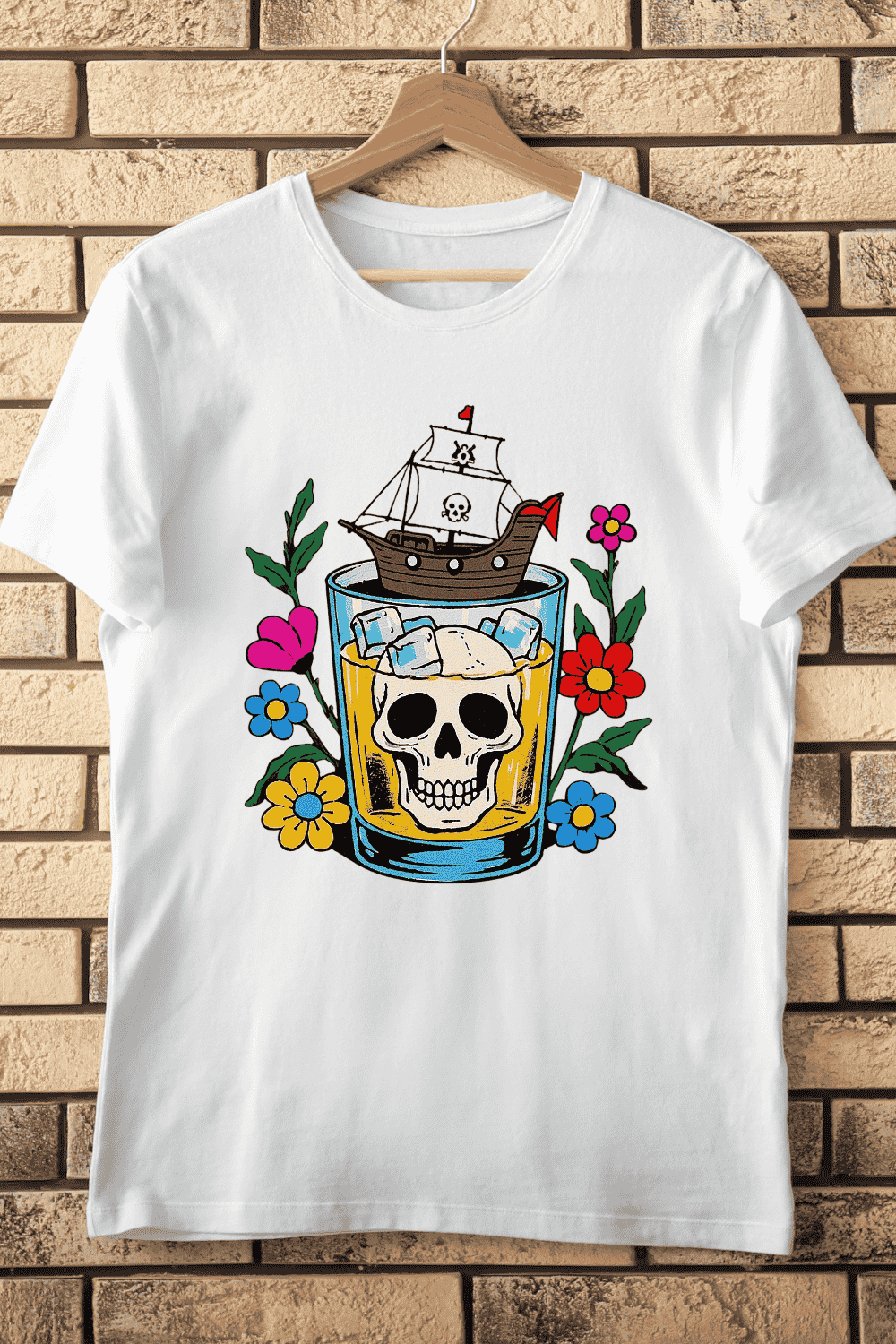 Skull Cocktail Silhouette T-Shirt Design pinterest preview image.