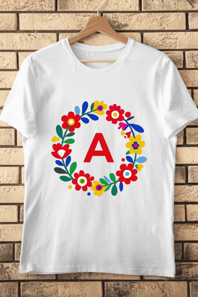 Alphabet A with Vibrant Flower Frame T-Shirt Design - MasterBundles