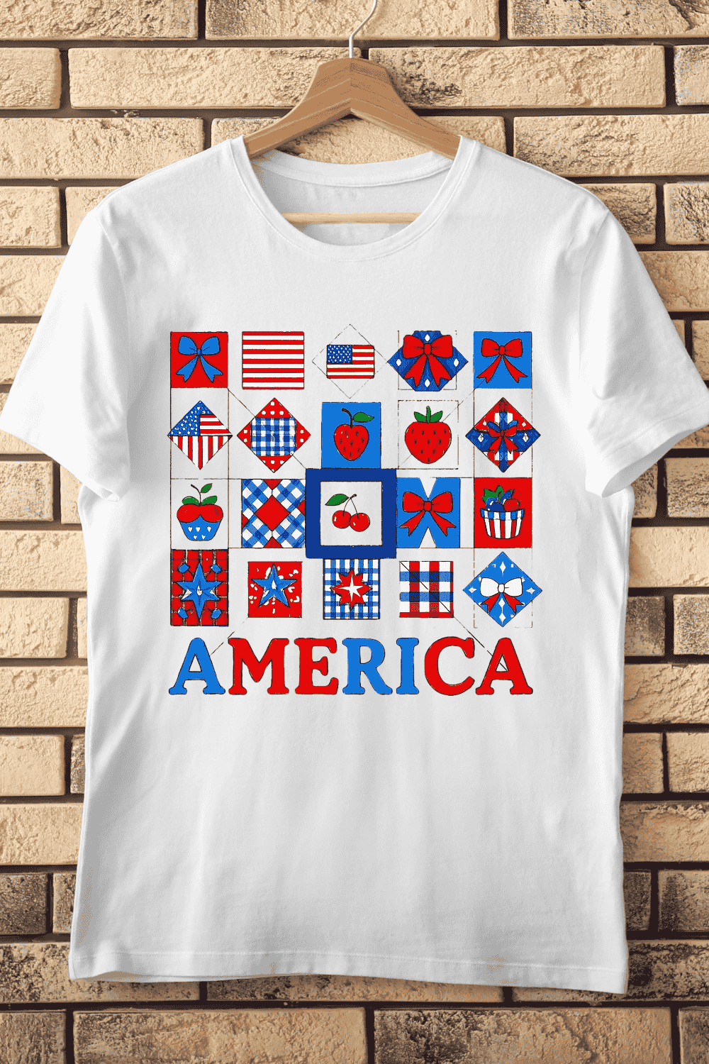 Red White Blue Festive T-Shirt Design pinterest preview image.