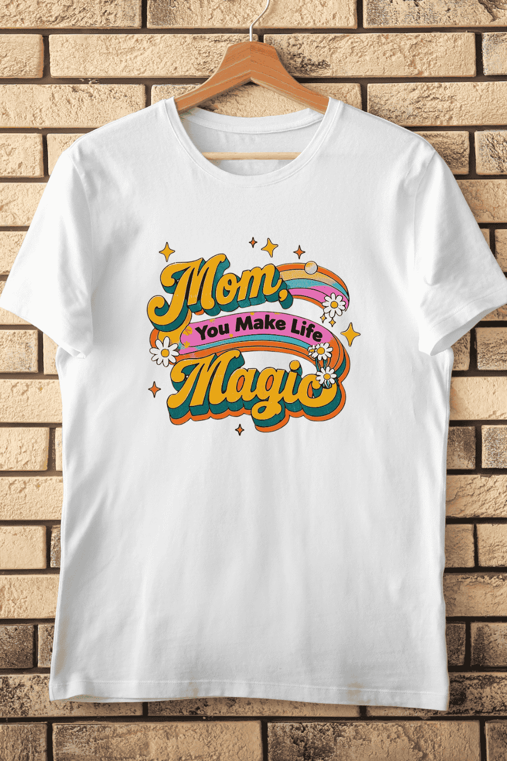 Vintage Mom Magic Rainbow T-Shirt Design pinterest preview image.