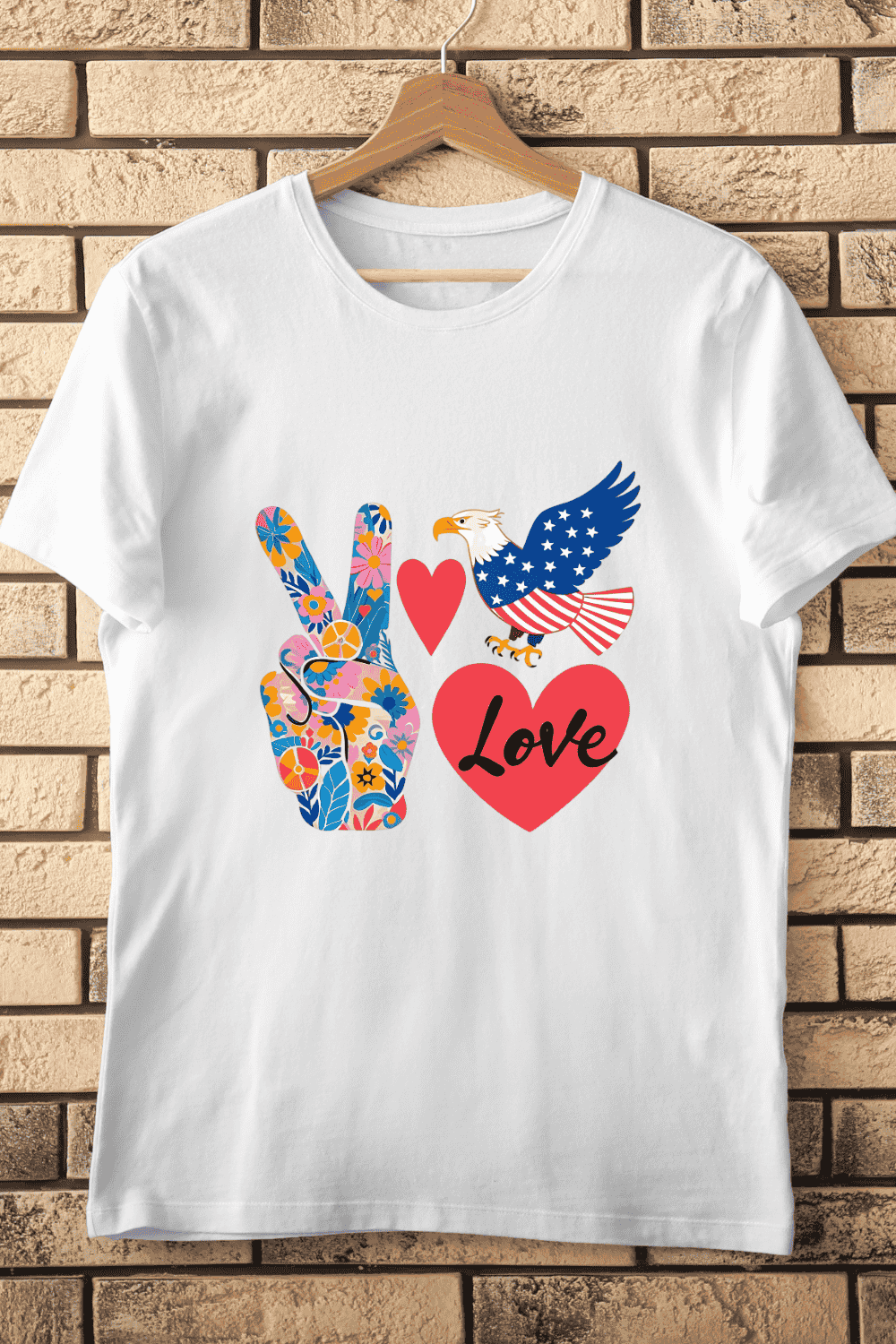 American Eagle Peace Heart T-Shirt Design pinterest preview image.