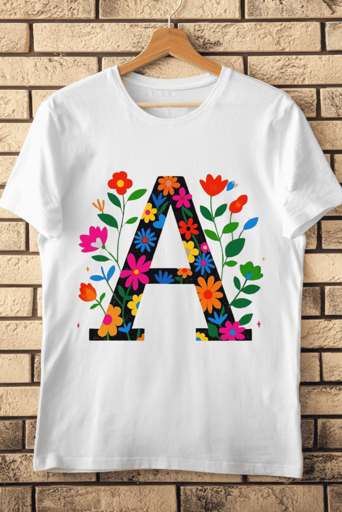Floral Letter A Vibrant Blooms Alphabet T-Shirt Design - MasterBundles