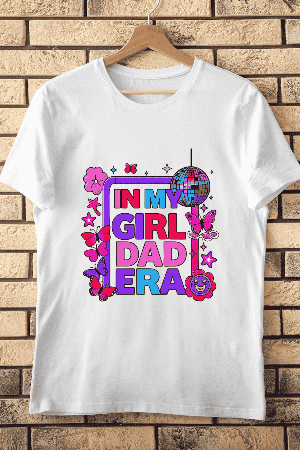 Girl Dad Era Retro Disco Ball T-Shirt Design pinterest preview image.