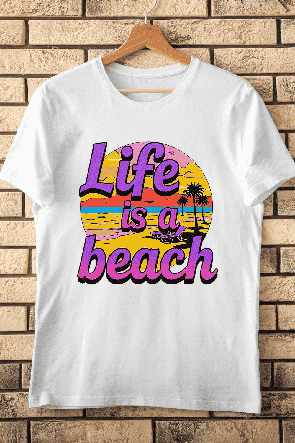 Life is a Beach Retro T-Shirt Design pinterest preview image.