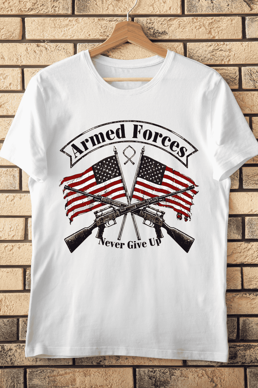 Patriotic Armed Forces T-Shirt Design pinterest preview image.