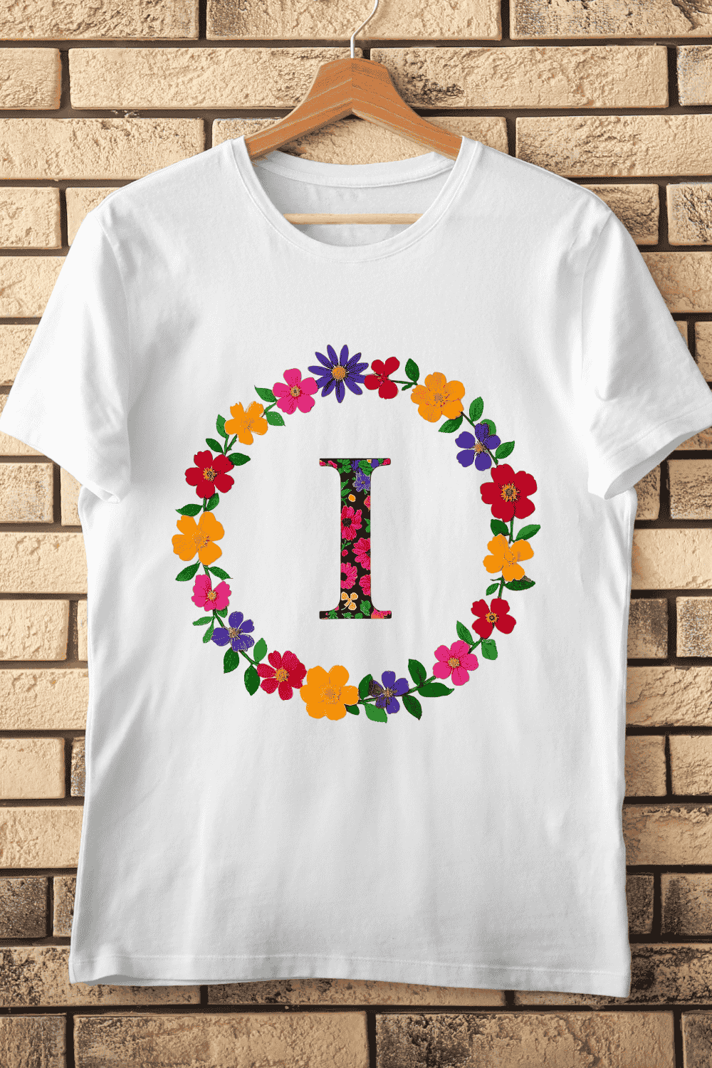Botanical Alphabet I T-Shirt Design pinterest preview image.