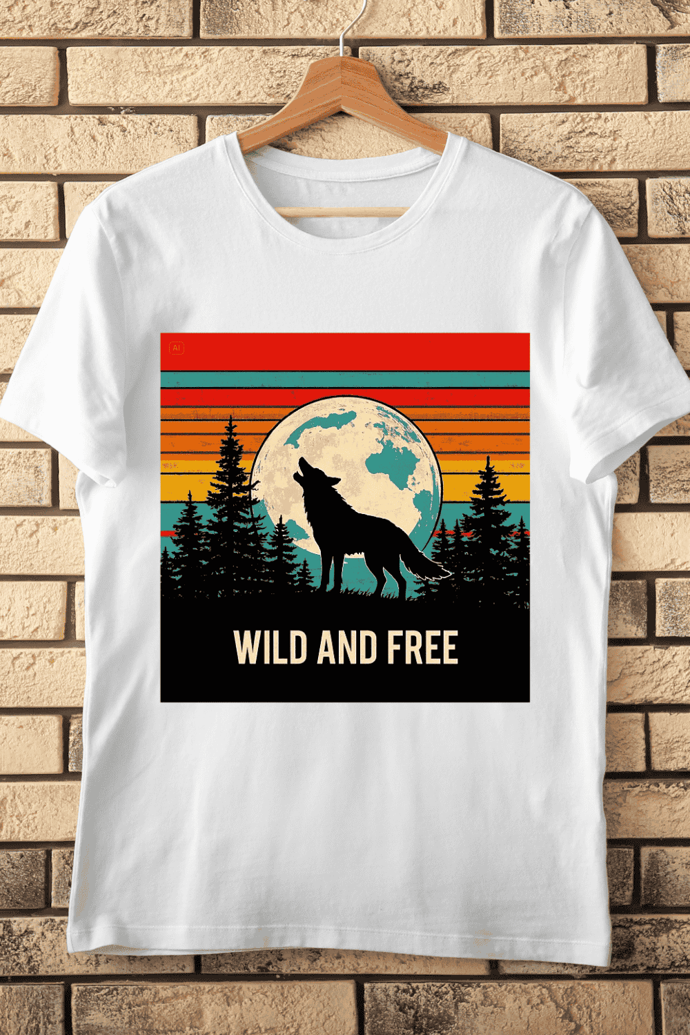 Wild and Free Nature Scene T-Shirt Design pinterest preview image.