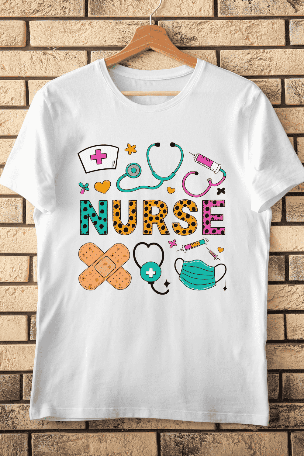 Colorful Nurse Doodle T-Shirt Design pinterest preview image.