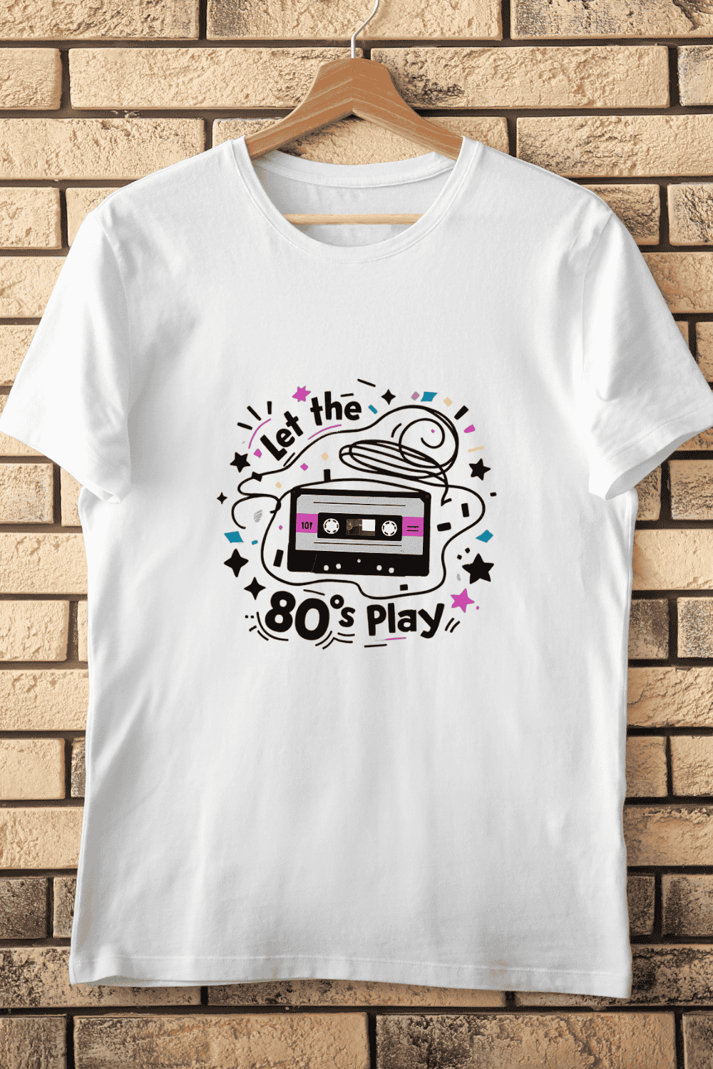 Retro 80s Music T-Shirt Design pinterest preview image.