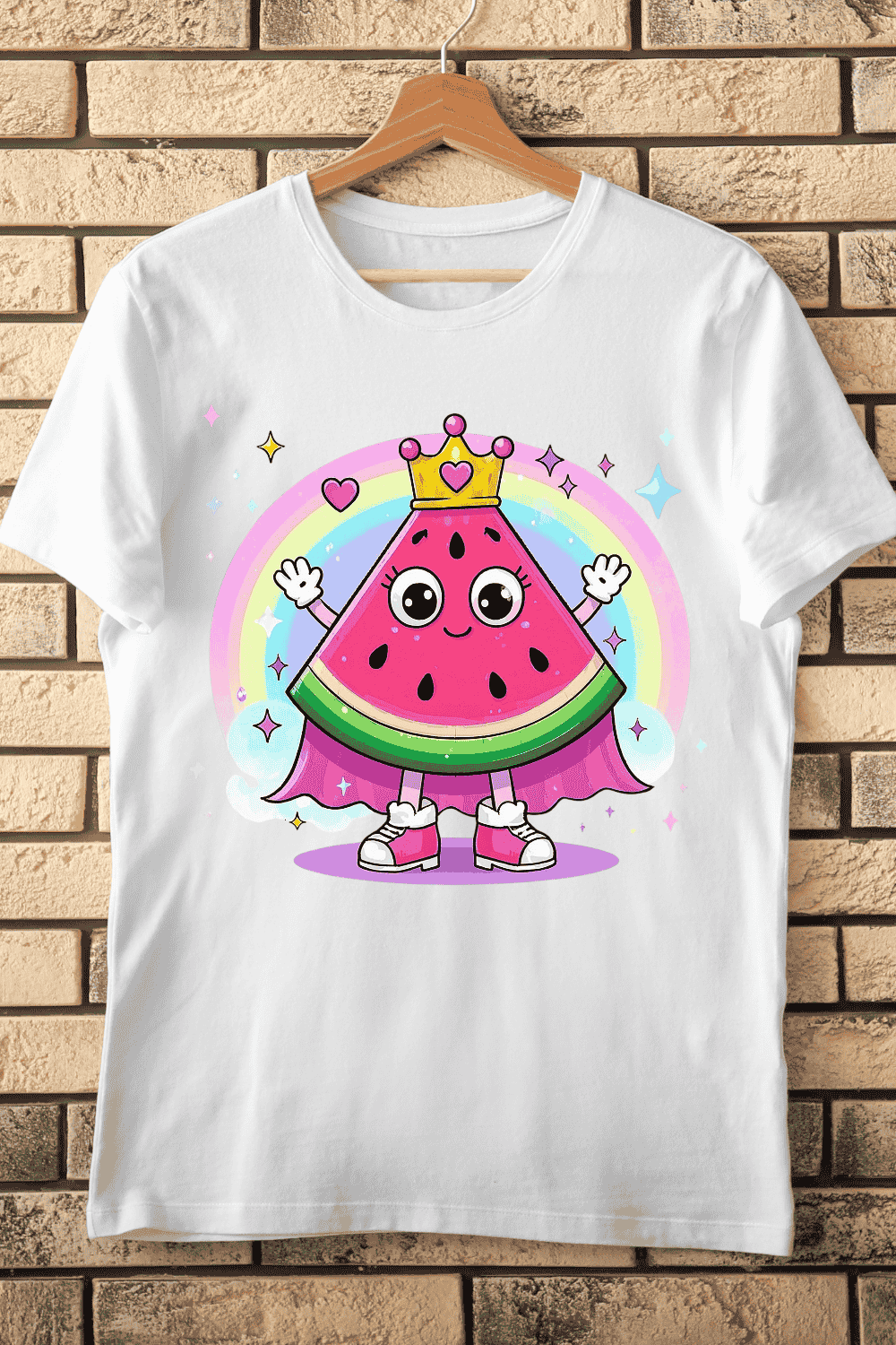 Cute Watermelon with Crown T-Shirt Design pinterest preview image.