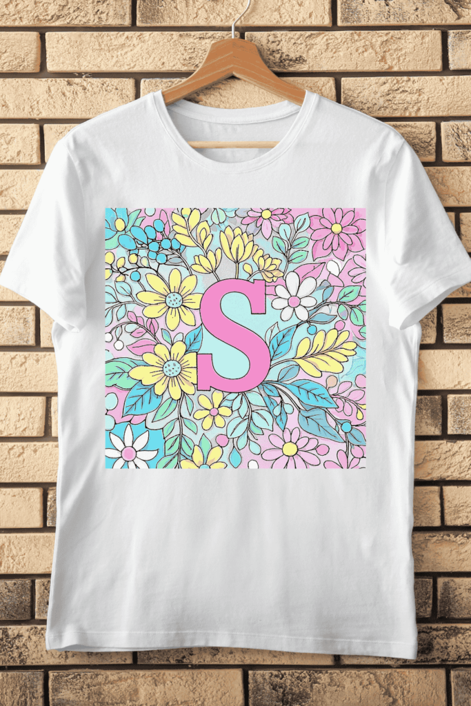 Colorful Floral Alphabet Letter S T-Shirt Design - MasterBundles