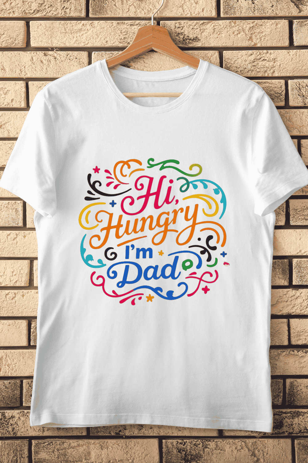 Hi Hungry I'm Dad Colorful Typography T-Shirt Design pinterest preview image.