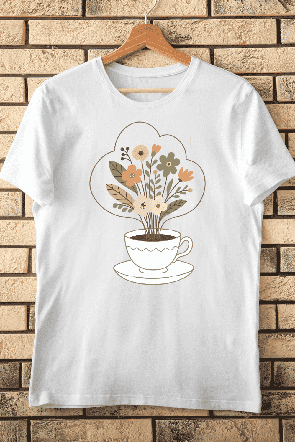 Floral Bouquet in Tea Cup T-Shirt Design pinterest preview image.