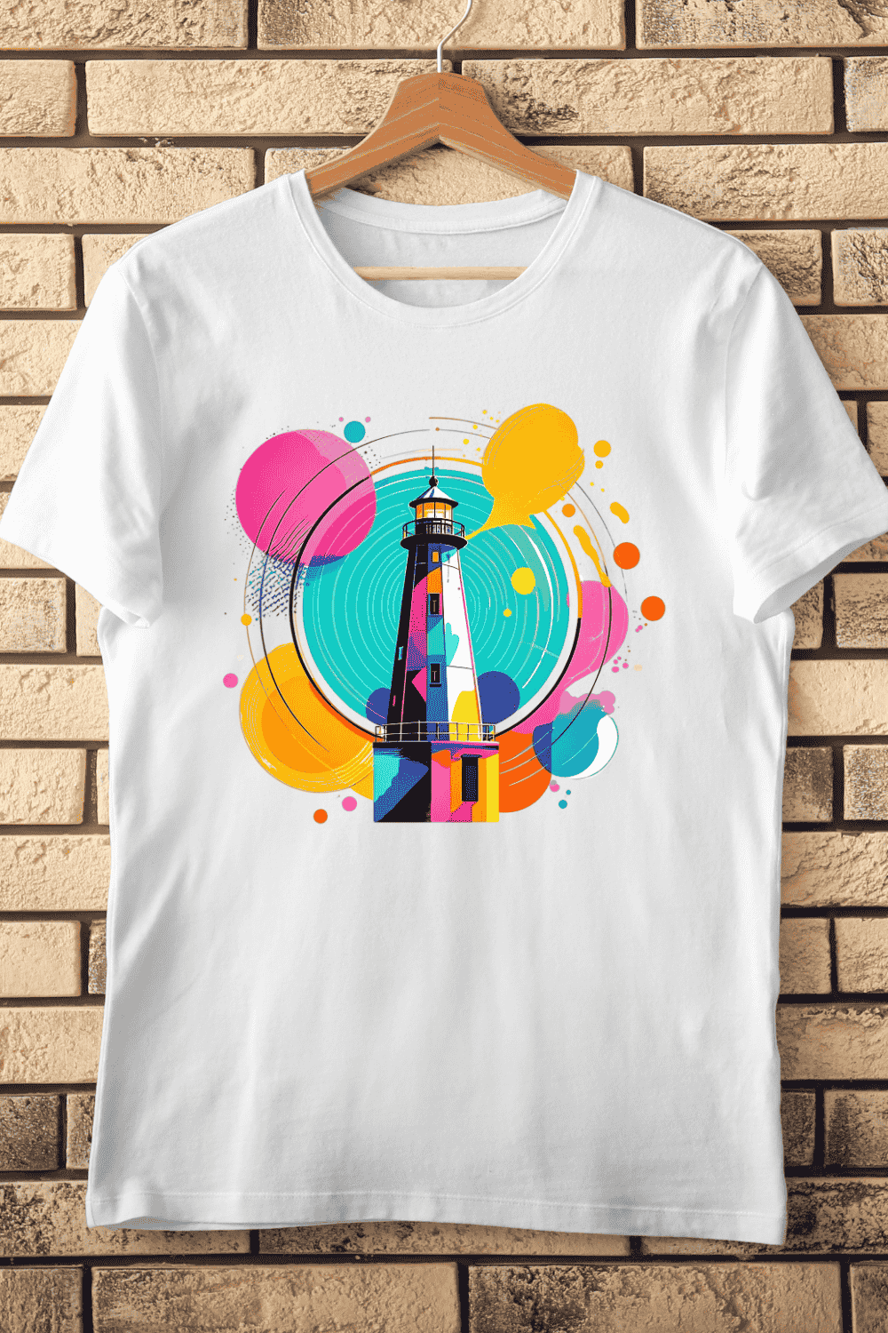 Colorful Abstract Lighthouse T-Shirt Design pinterest preview image.