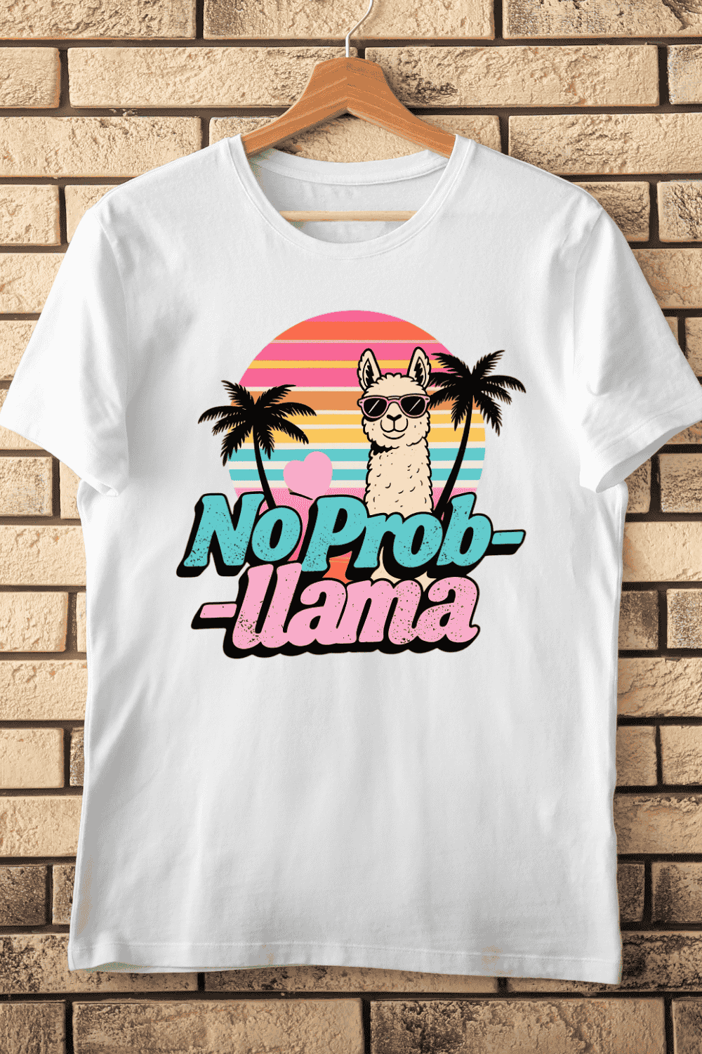 No Prob-llama Retro Beach T-Shirt Design pinterest preview image.
