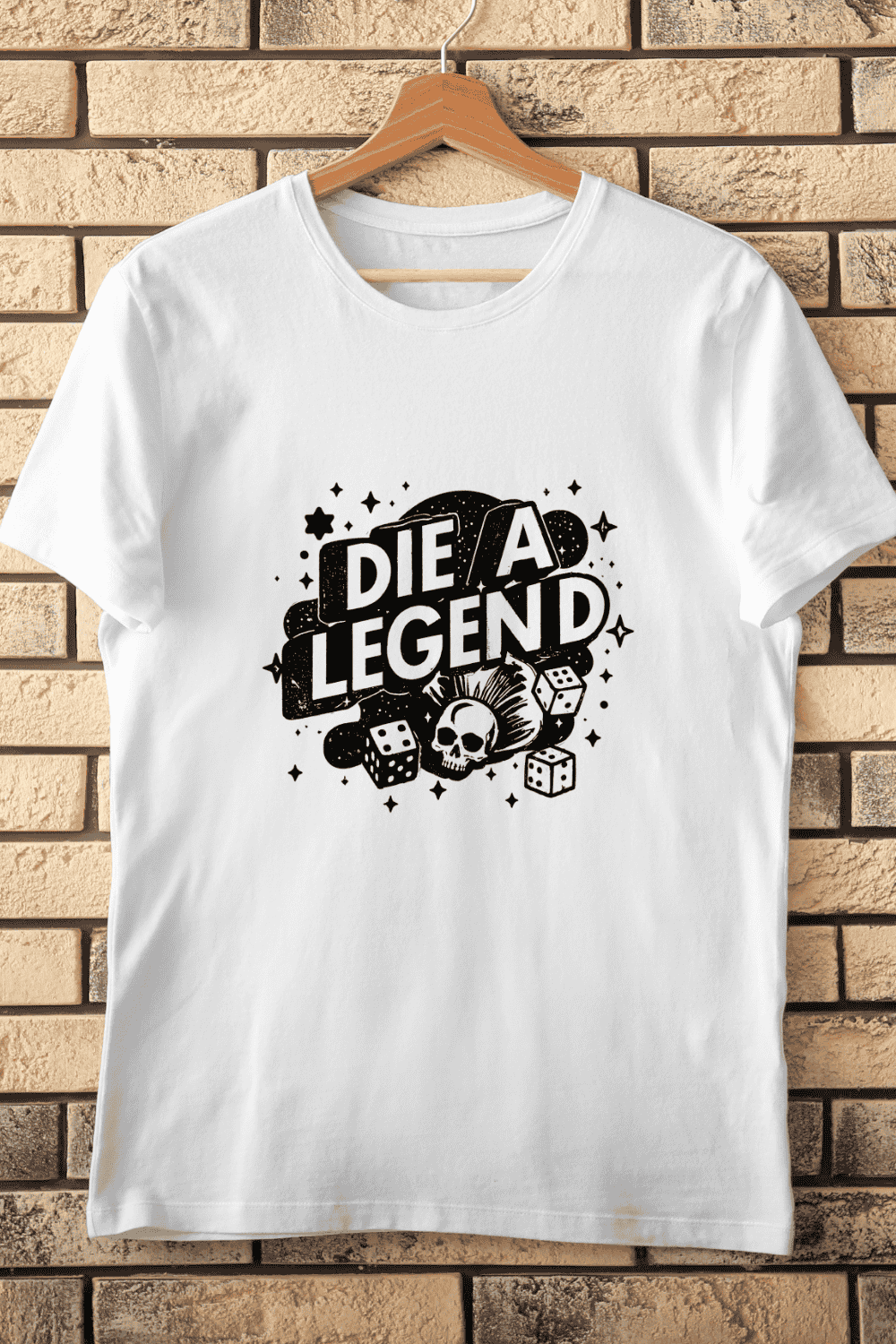 Die A Legend Skull Dice T-Shirt Design pinterest preview image.