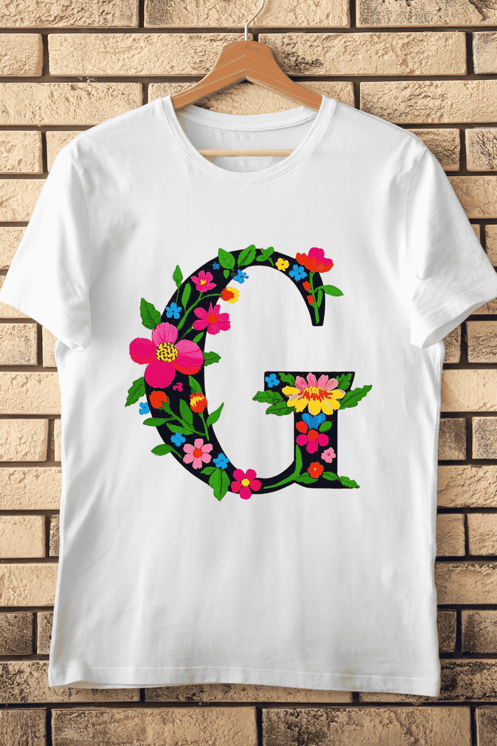 G Letter Floral T-Shirt Design pinterest preview image.