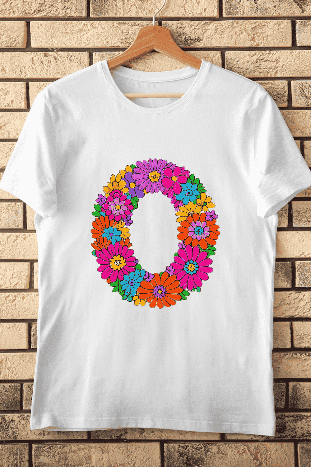 Retro Style Floral O Hippie Aesthetic T-Shirt Design pinterest preview image.