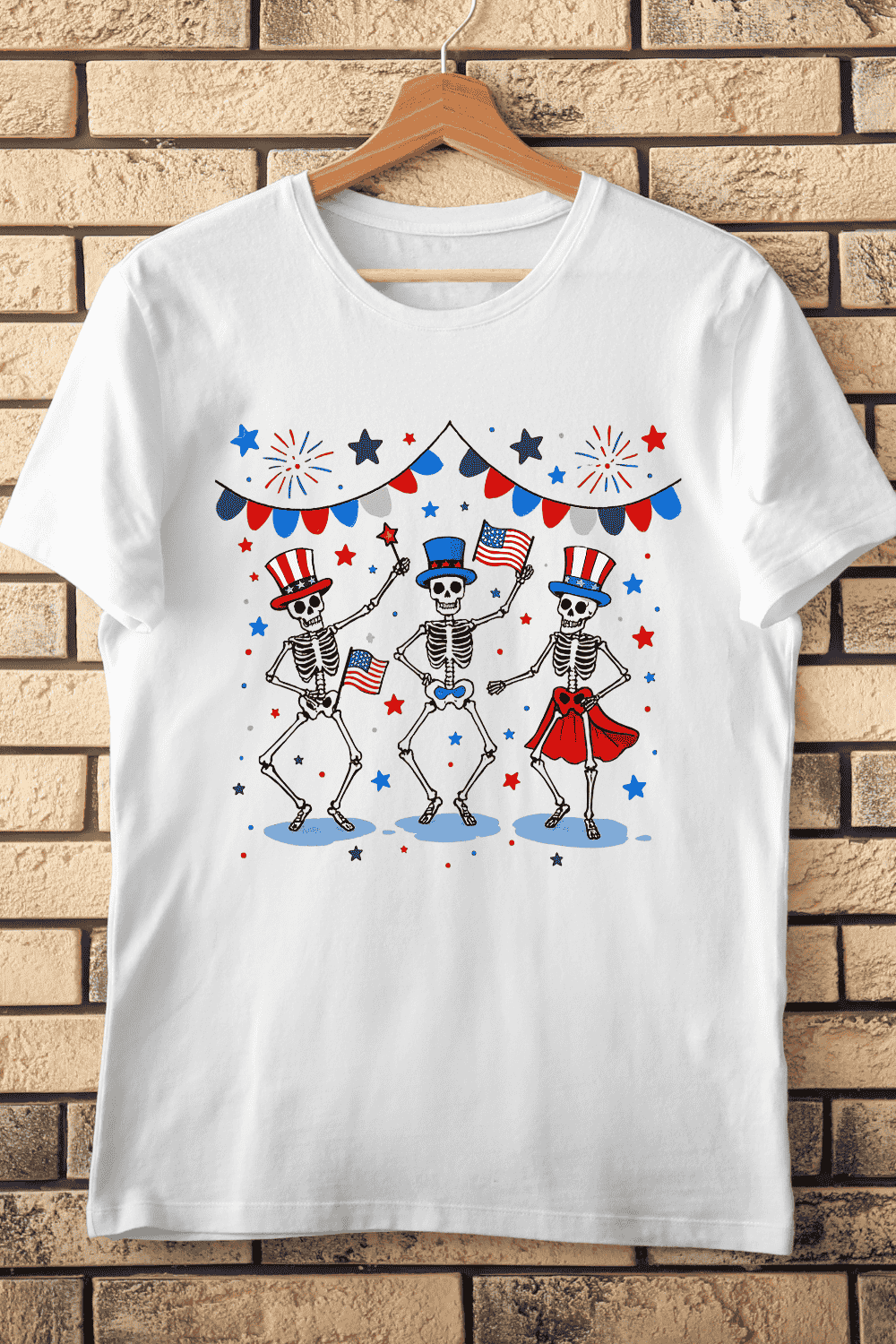 4th of July Skeletons Party T-Shirt Design pinterest preview image.