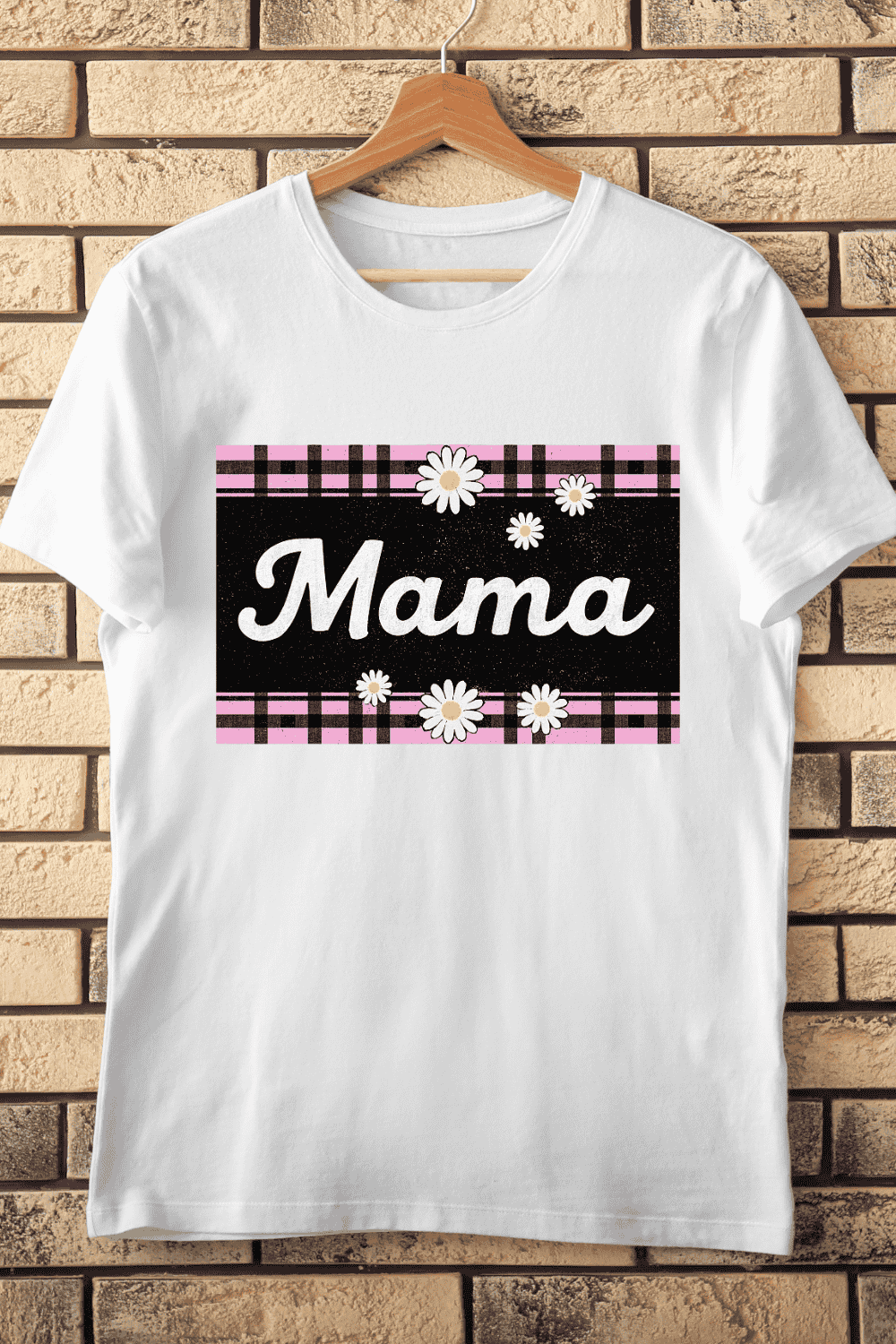 Mama Text with Floral Plaid Border T-Shirt Design pinterest preview image.